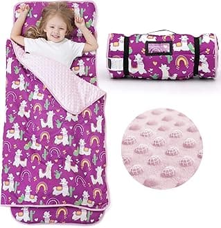 ACRABROS Toddler Nap Mat with Pillow and Blanket, Extra Large Rolled Napping Mats,Slumber Bags for Boys Girls,Kids Sleeping Bag for Daycare, Preschool Travel Camping,Lama