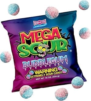 Barnetts - Mega Sour Candy Bubblegum 454g - Trendy Sweet Bags - Traditionally Handmade Sweets - Sour Coating Lasts 20 Seconds - Candies for Party Bag, Gift Hamper, or Hamper Box