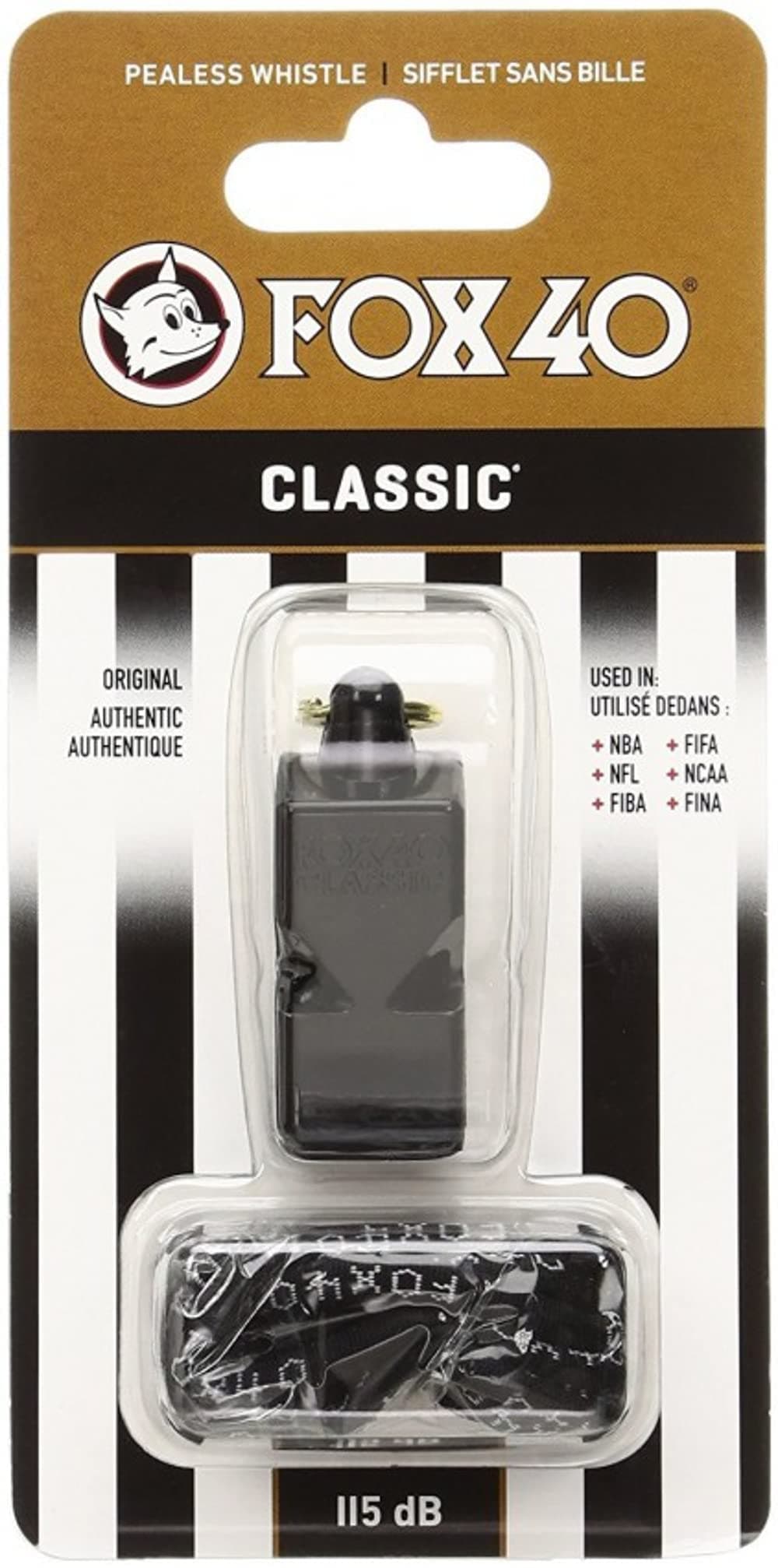 FOX 40 Classic Official Whistle With Lanyard (Black)