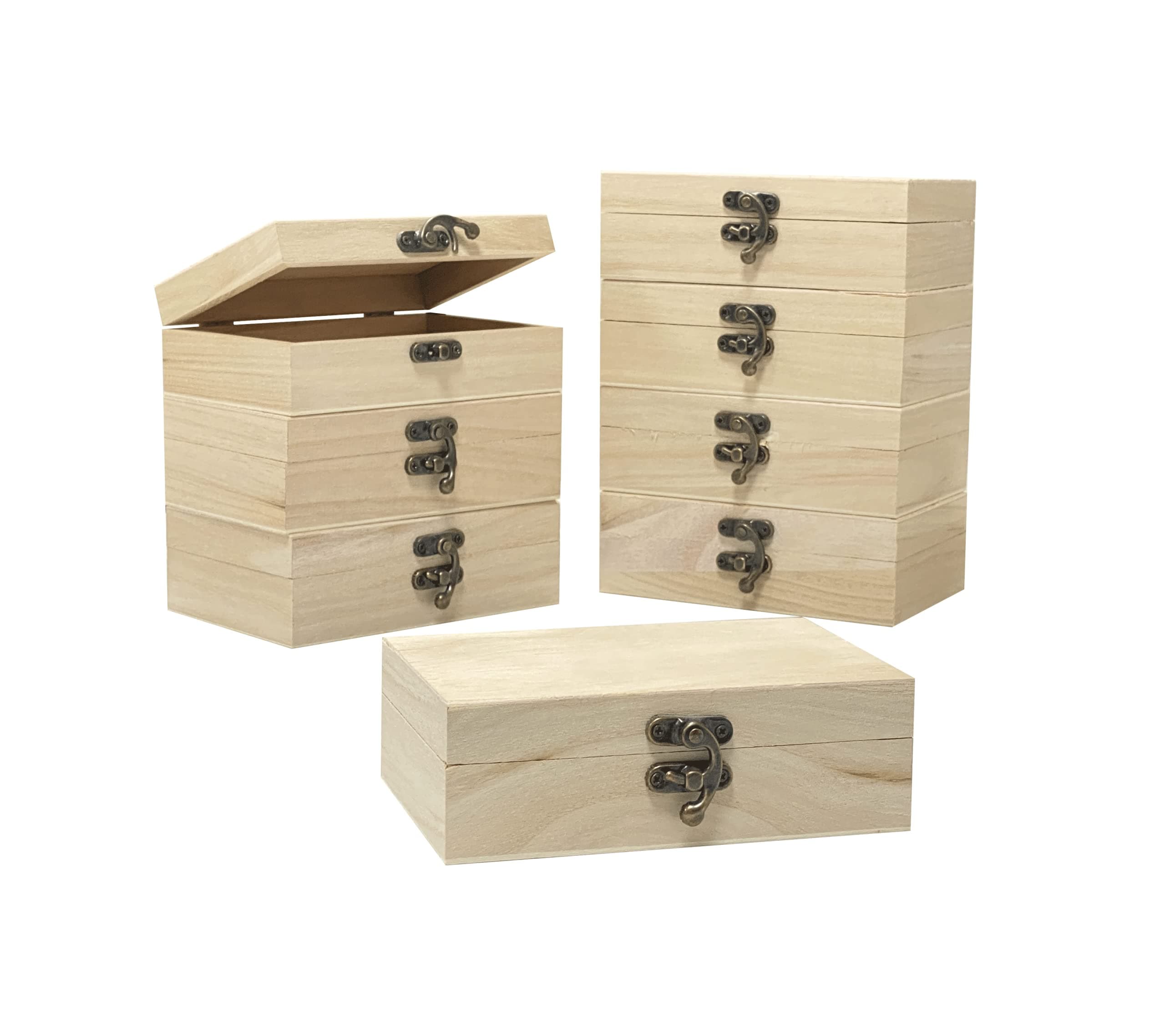 8 Pack 6 X 4 X 2 Inch Unfinished Wooden Box For Crafts Small Keepsake Box Treasure Chest Wood Jewelry Box