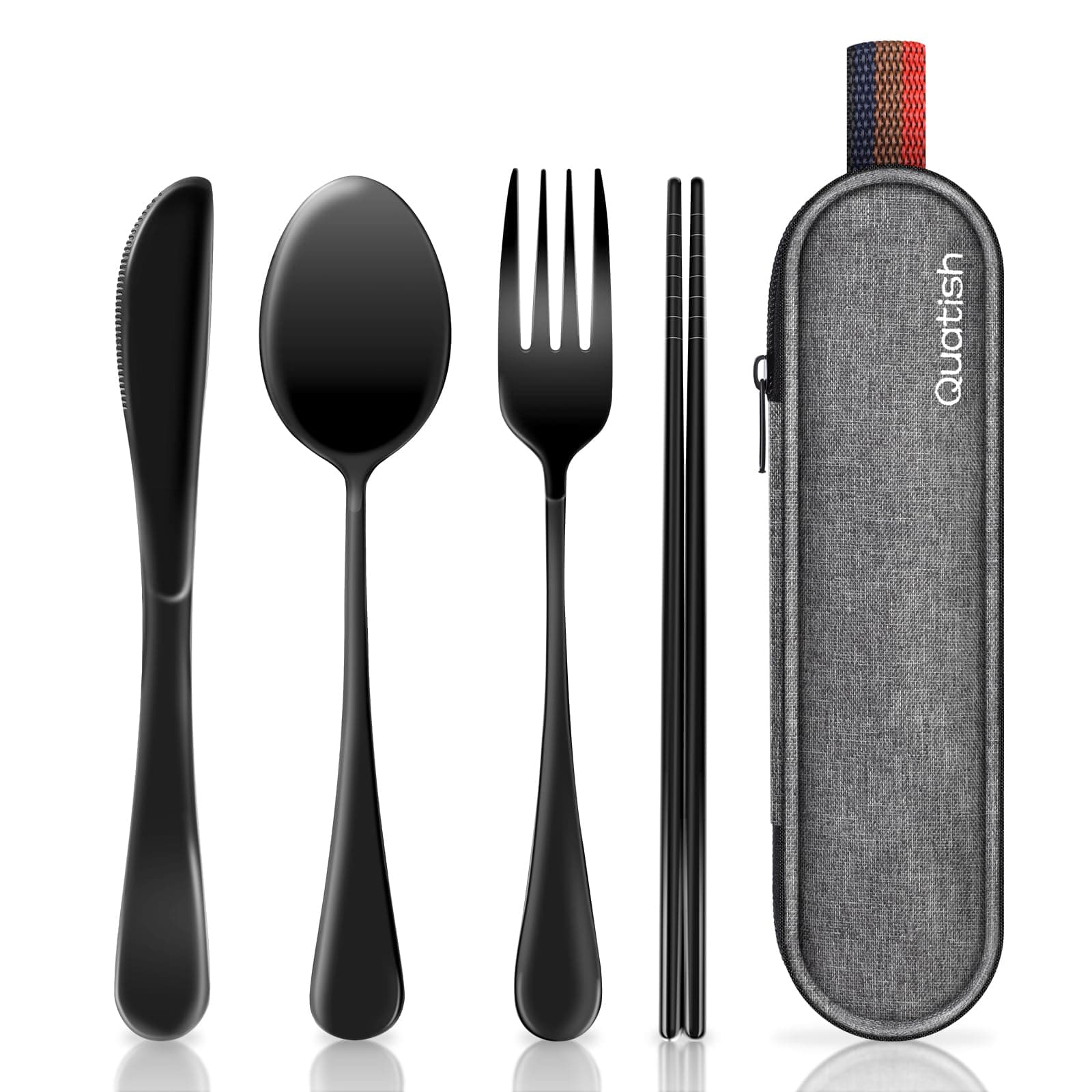 Onlytime Travel Utensils with Case, Quatish Portable Silverware Set for Work, 304 Stainless Steel Reusable Travel Cutlery Set, Fork and Spoon Set for Camping, EDC Gadgets, Lunch Box for Men