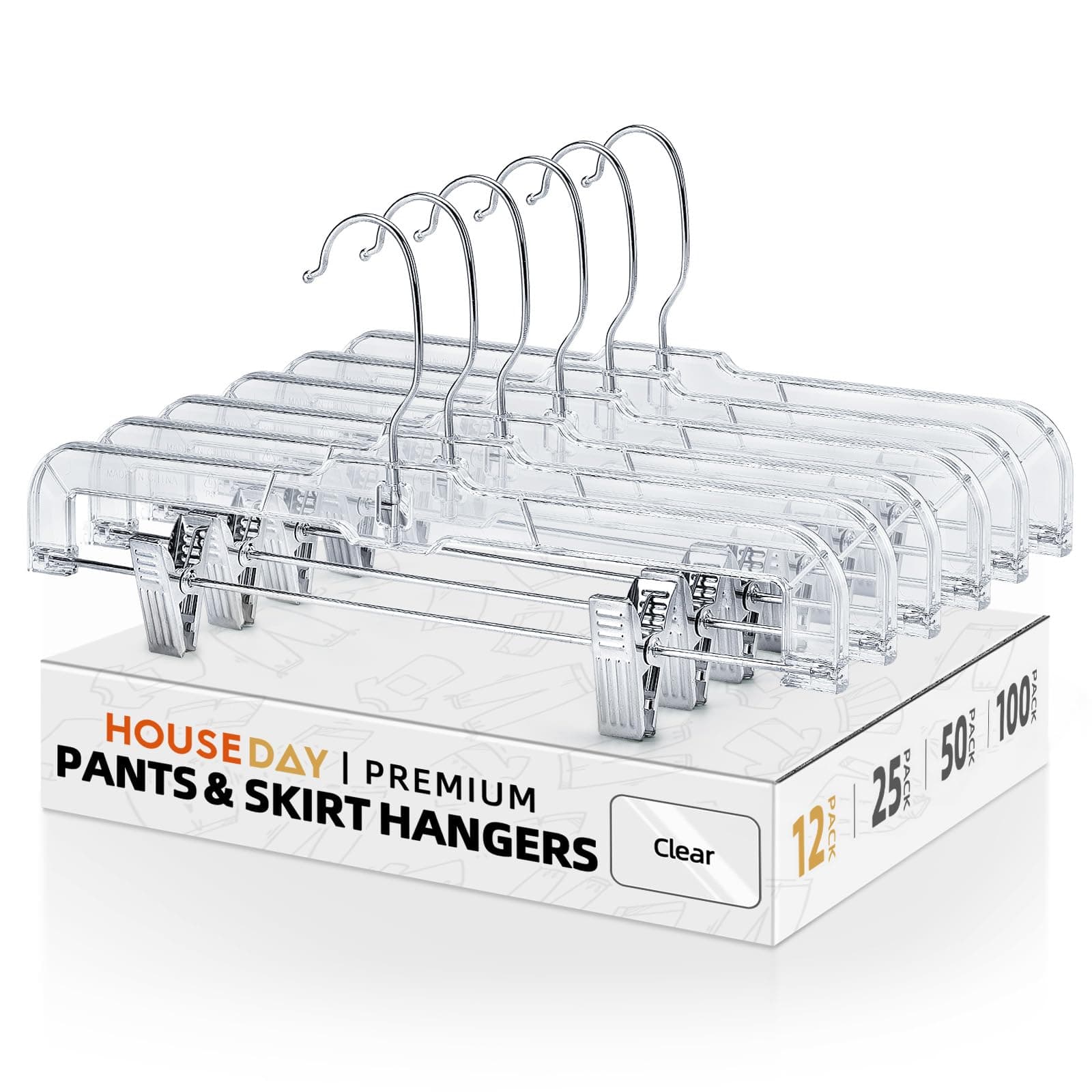 House Day 12 Pcs Pack 14 inch Clear Plastic Skirt Hangers with Clips, Skirt Hangers, Clip Hangers for Pants, Bulk Plastic Hangers by HOUSE DAY
