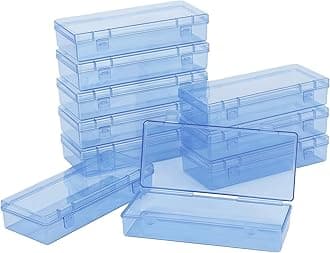 LJY 10 Pieces Rectangular Empty Mini Clear Plastic Organizer Storage Box Containers with Hinged Lids (6.1 x 2.6 x 1.2 inch, Blue)