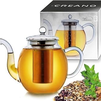 Creano Glass teapot 50oz with Integrated Stainless Steel Strainer and Glass Lid, 100% Drip Free, 50oz (1.5 l)