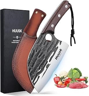 Japan Knives, Upgraded Serbian Chef Knife Japanese Meat Cleaver Knife for Meat Cutting Forged Butcher Knife with Sheath Full Tang Kitchen Chopping Knife for Home, Outdoor Cooking, Camping