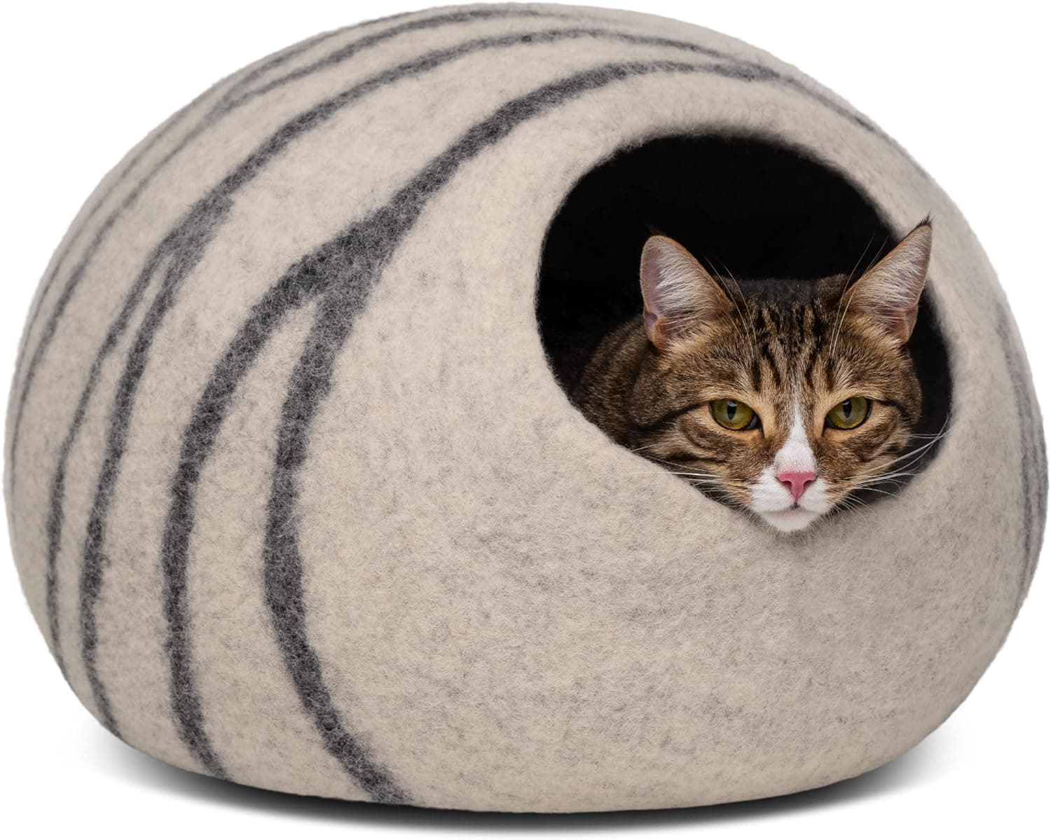 Premium Felt Cat Cave Bed (Large) - Eco Friendly 100% Merino Wool Bed - Large Cats and Kittens - Grey