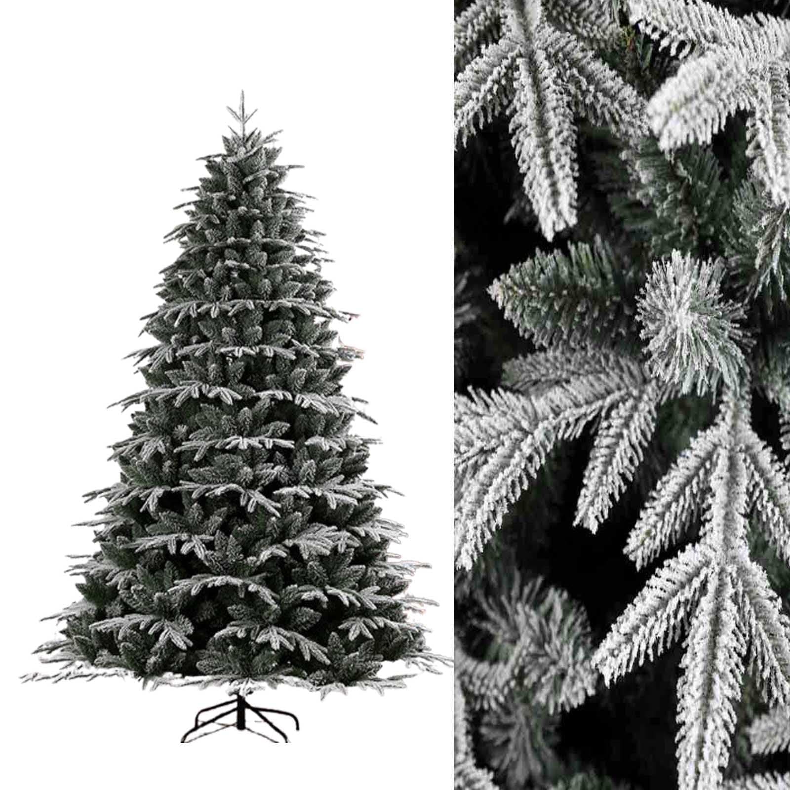 Jorunb Artificial Christmas Tree Snow Flocked Christmas Tree with Snow Metal Stand Hinged Structure Easy Assembly Festival Celebration Xmas Tree for Home, Office, Party (150cm snowtree)