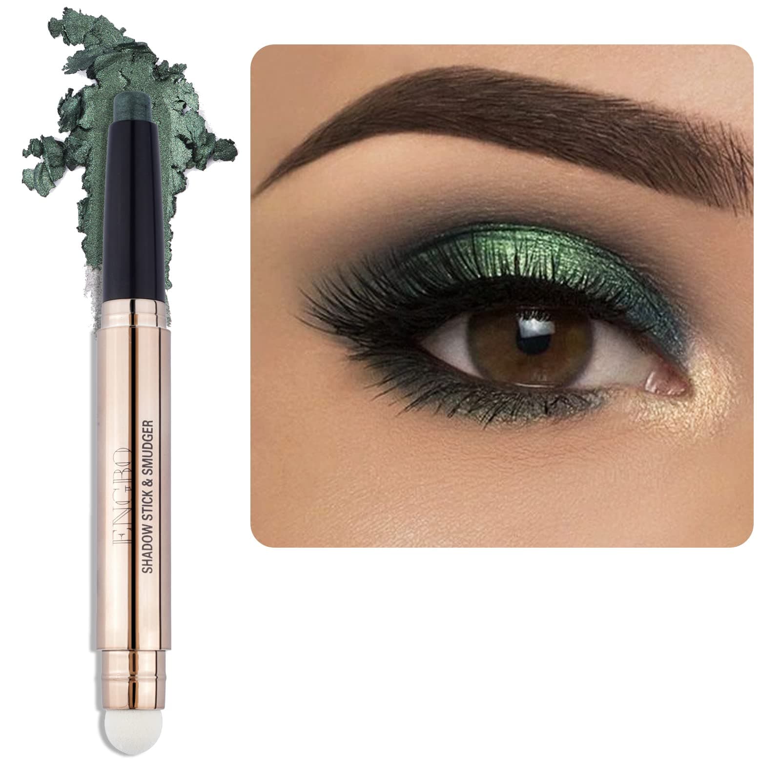 Cream Eyeshadow Stick, Long-Lasting, Crease-Proof Eyeshadow with Built-in Smudger Eye Shadow Makeup Light Green Shimmer