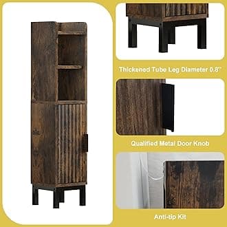 Small Bathroom Storage Cabinet, Corner Floor Narrow Toilet Paper Cabinet with Door and Shelves,Bathroom Organizer with Adjustable Shelf, for Small Spaces (Rustic Brown)
