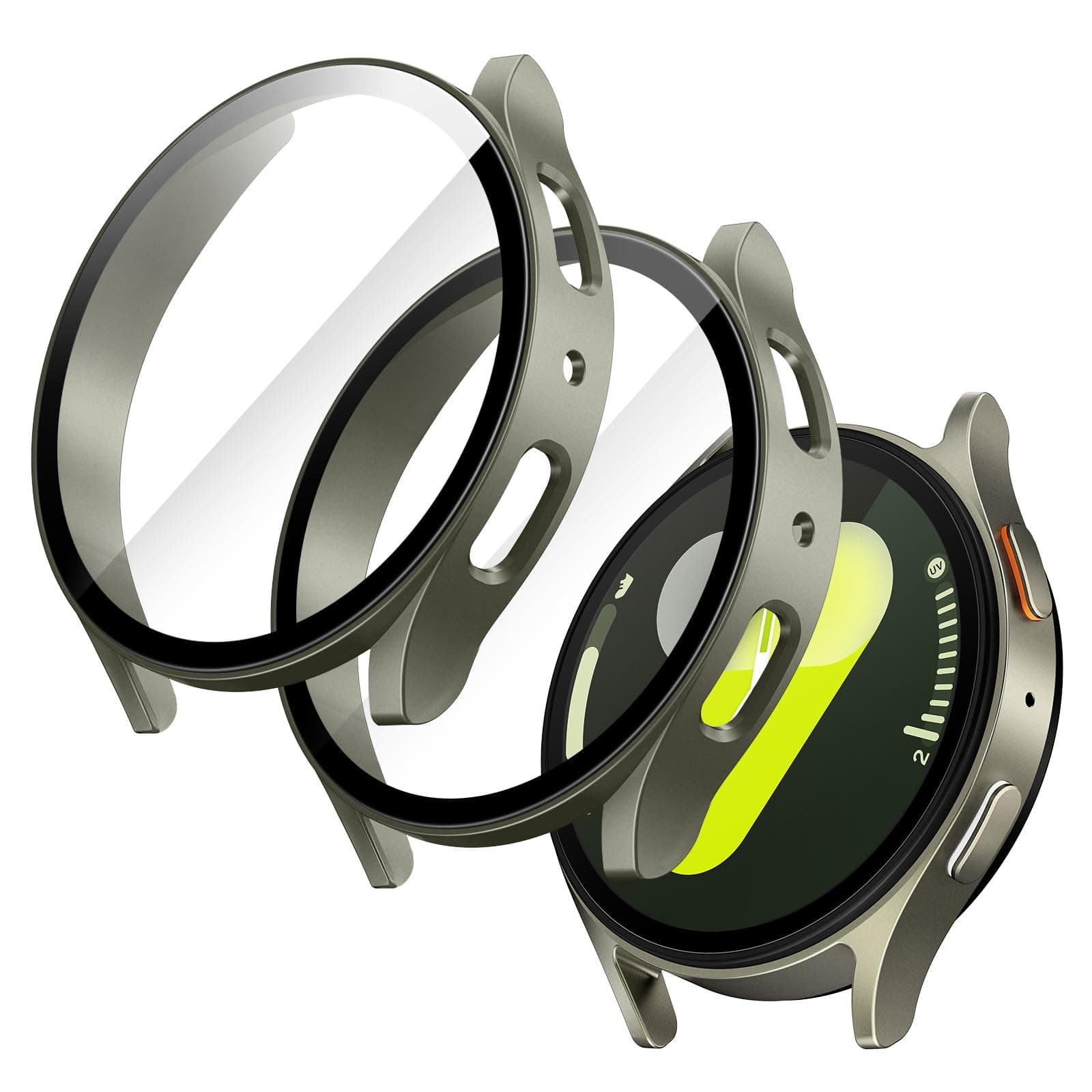 Case with Screen Protector for Samsung Galaxy Watch 7 44mm, Not for Galaxy Watch 7 40mm, Overall Protective Cover, Built-in Tempered Glass Film High Sensitivity, 2 Pack (Green)