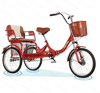 Tricycle Adult 20''/24'' 3-Wheel Bicycle Folding Bikes Comfortable seat, Rear Enlarged Food Basket Tricycle for Parents to Pick up and Drop Off Children Load 550lbs