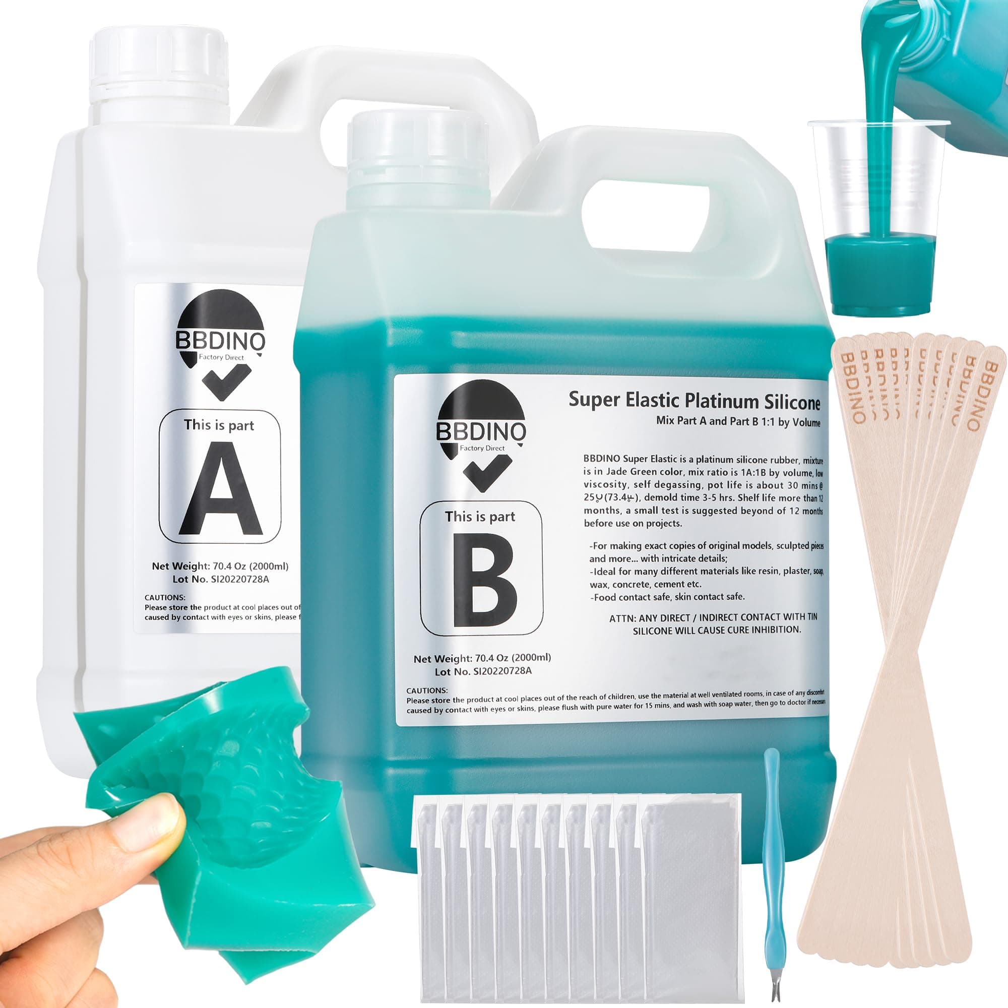BBDINO Silicone Mould Making Kit, Super Elastic Platinum Silicone Rubber 4000g, Ideal for Silicon Moulds & Food Moulds 1:1 by Volume Jade Green