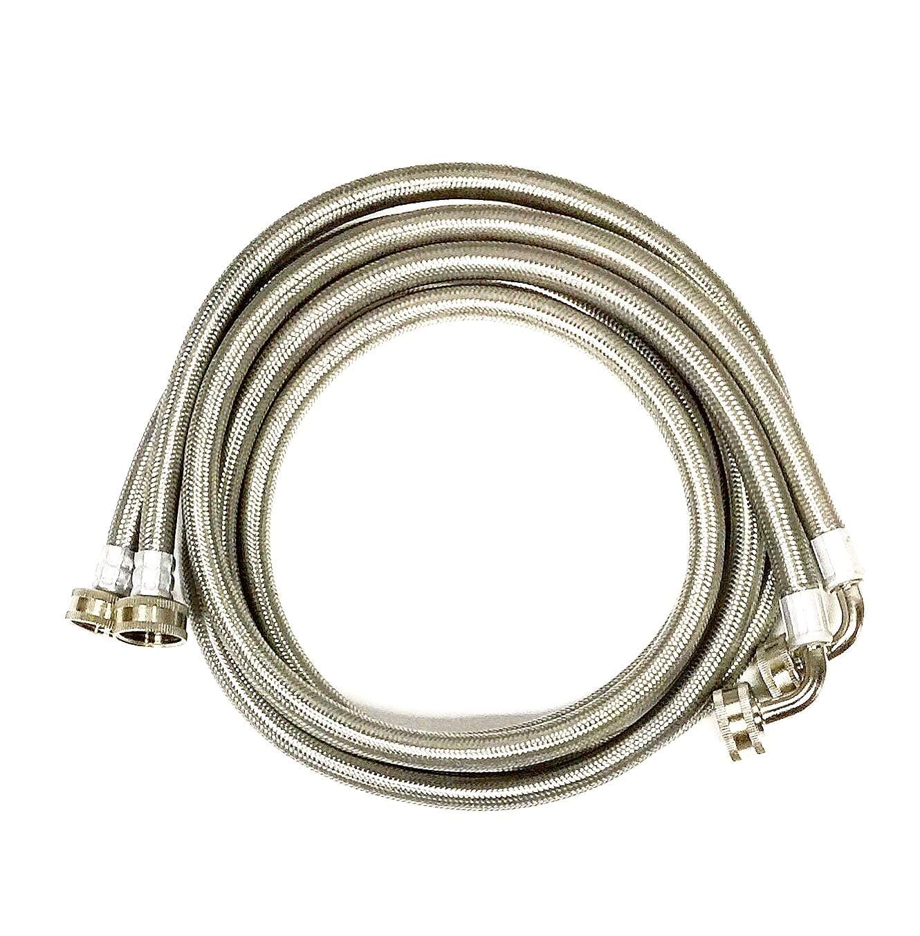 2-Pack Premium Stainless Steel Washing Machine Hoses - 6 FT No-Lead Burst Proof Inlet Supply Lines - 90 Degree Elbow Connection - 10 Year Warranty