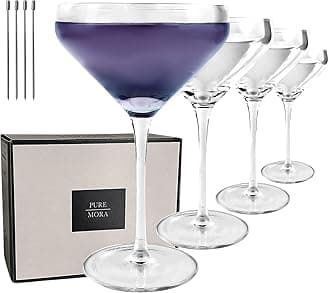PURE The Remy Coupe - Set of 4, 8oz Handblown Premium Crystal Martini Glasses for Cocktail, Gin & Tonic, Cosmopolitan, Manhattan, Bar, Fancy Mixology, etc. Modern Angle Drinking Glassware