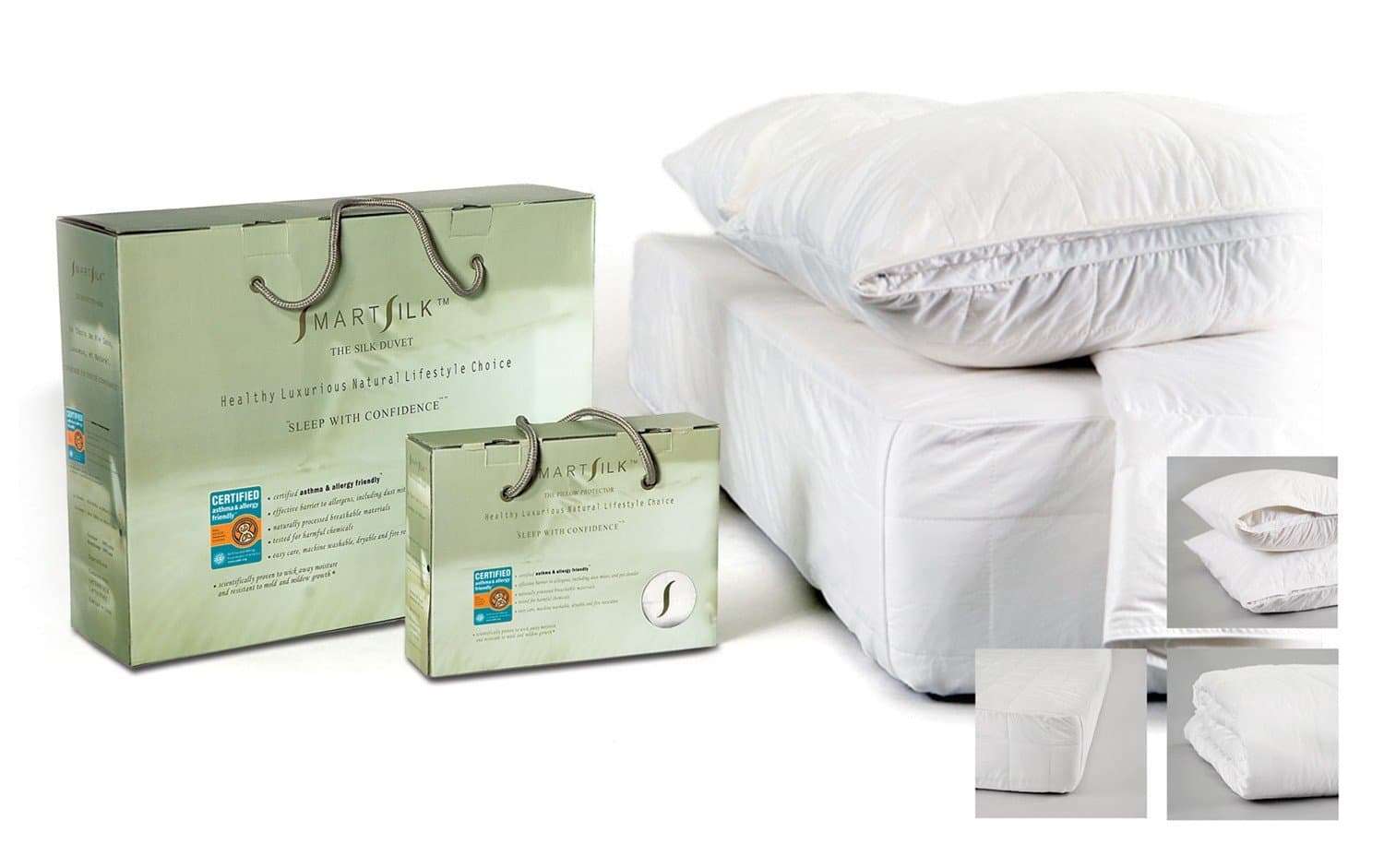 The Complete Silk Bed Set by SmartSilk| All-Natural Silk Filled Luxury |Soft Cotton Finish | Certified Asthma and Allergy Friendly | Temperature Regulating All-Season Comfort - Twin size
