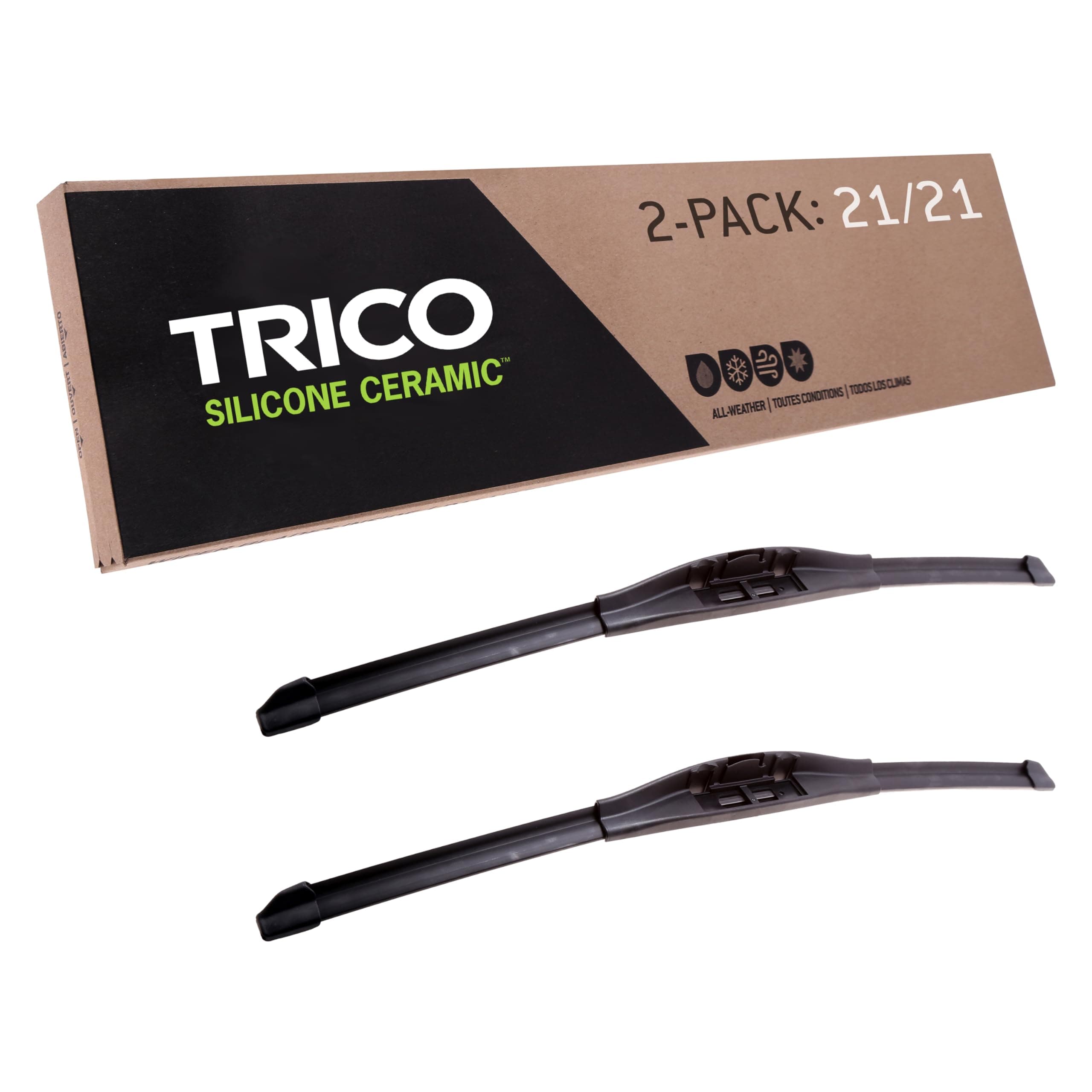 TRICO Silicone Ceramic Automotive Replacement Windshield Wiper Blade, Ceramic Coated Silicone Super Premium All Weather includes 21 inch & 21 inch Beam blades for Select Vehicle Models (90-2121)