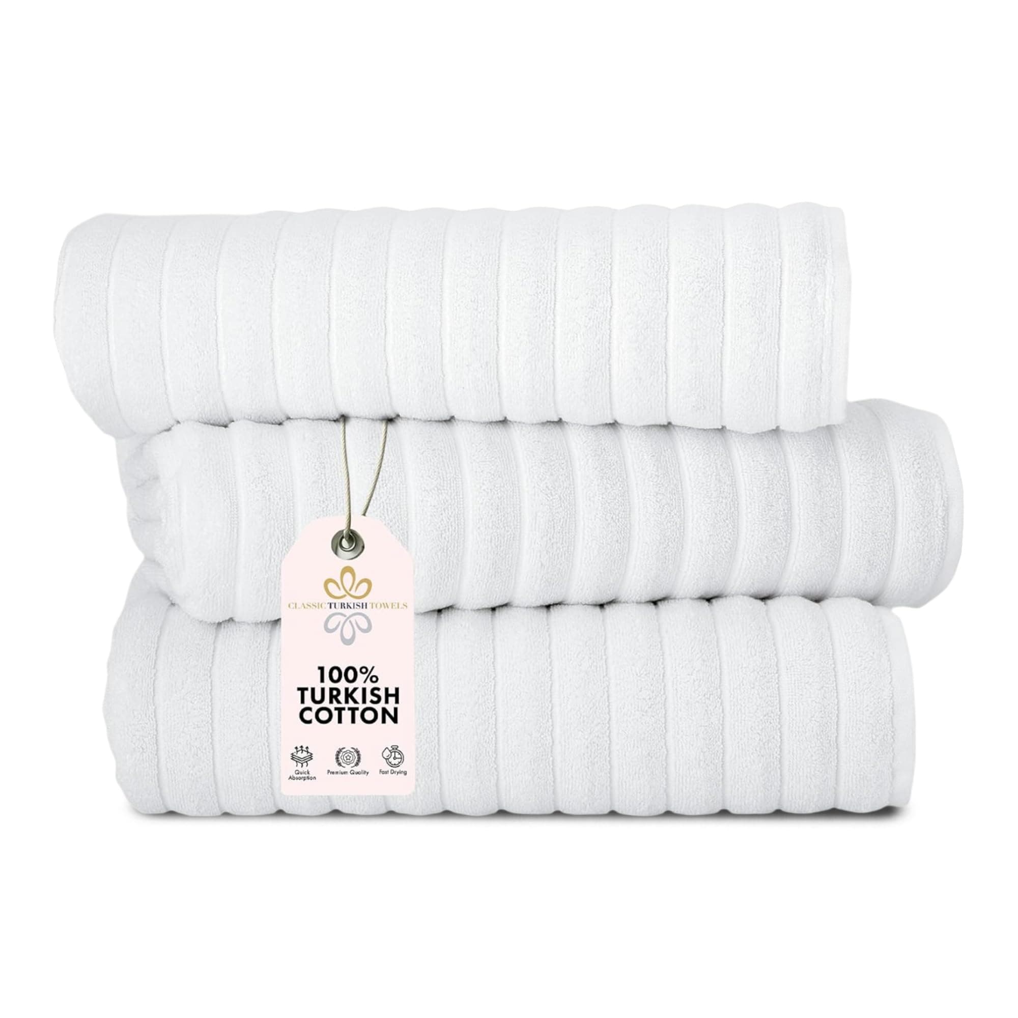 Classic Turkish Towels CTT - Luxury 3 Piece Jumbo Bath Sheets, 100% Turkish Cotton, Absorbent & Ultra Comfy Bath Towel Sheets for Hotels & Spa | 40"x65" (White)