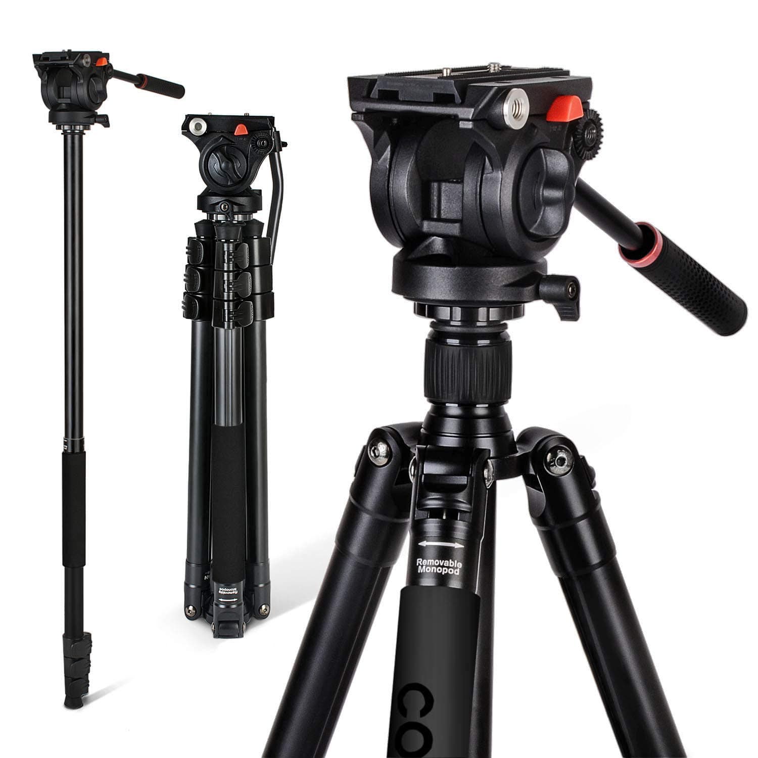 Tripod, COMAN 71" Camera Tripod for DSLR, Lightweight Aluminum Video Tripod with Fluid Head 1/4" and 3/8" Mounting Screw Aluminum Quick Release Plate Professional Tripod Load up to 13.2 lbs