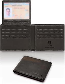 Genuine Leather Wallet for Men with Gift Box - Handmade Bifold Stylish - Mens Wallets Rfid Blocking with 2 ID Windows