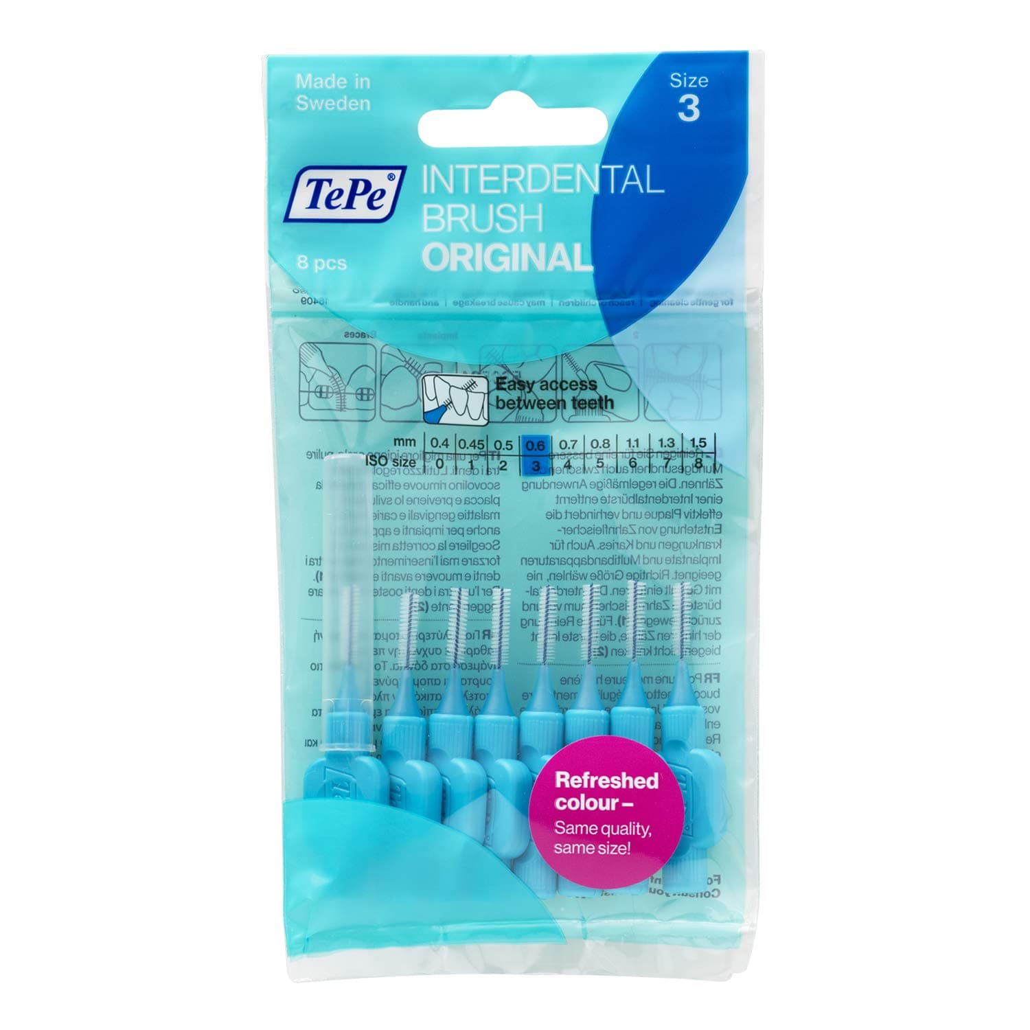 Tepe Interdental Brush, Blue 0.6mm (8 Pieces/Packet)