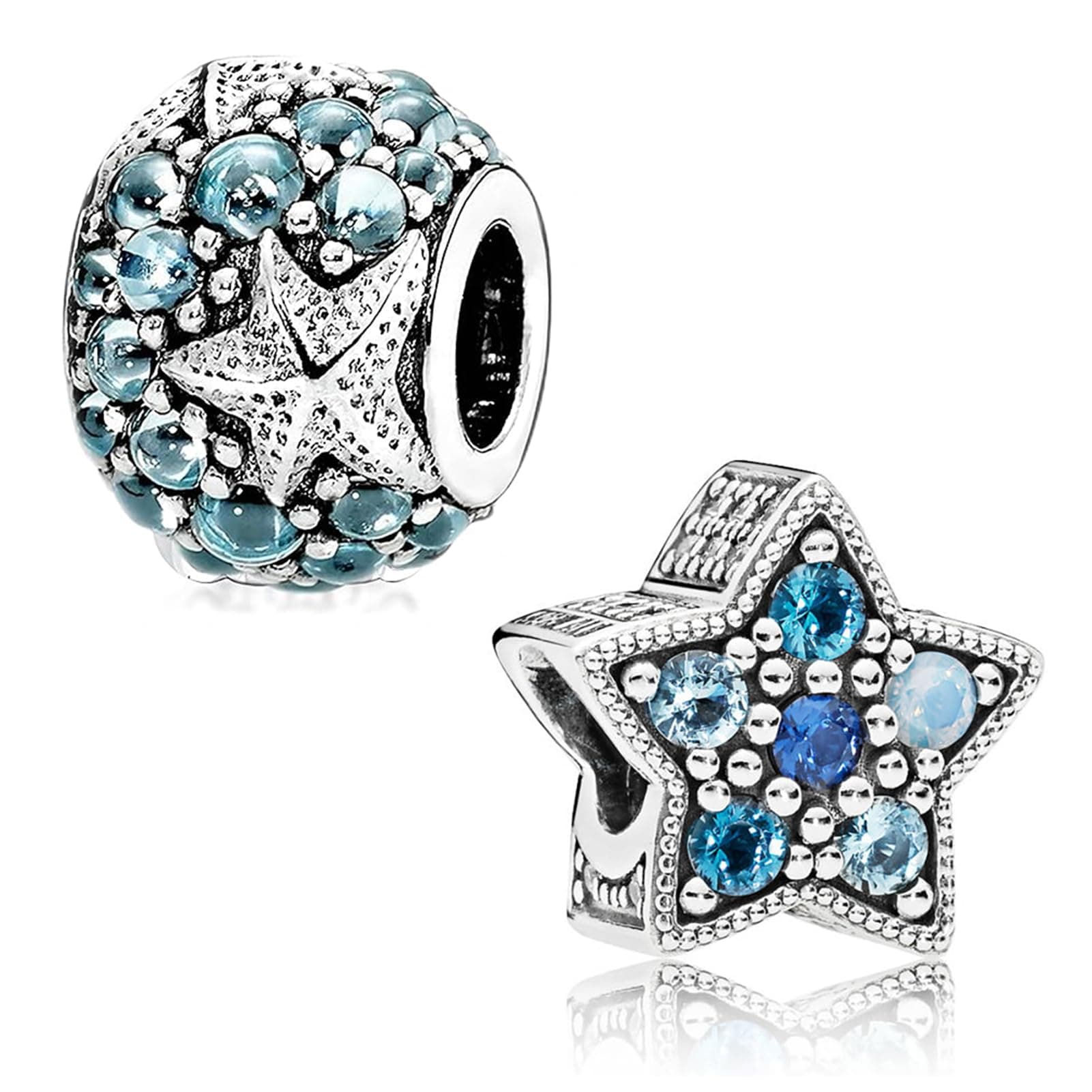 2PCS Summer Oceanic Starfish Charms 925 Sterling Silver Dangle Pendant Charm DIY Beads with Cubic Zirconia, Bracelet Charm Fashion Jewelry Fits for Pandora Bracelet DIY Making Gift for Women Girls