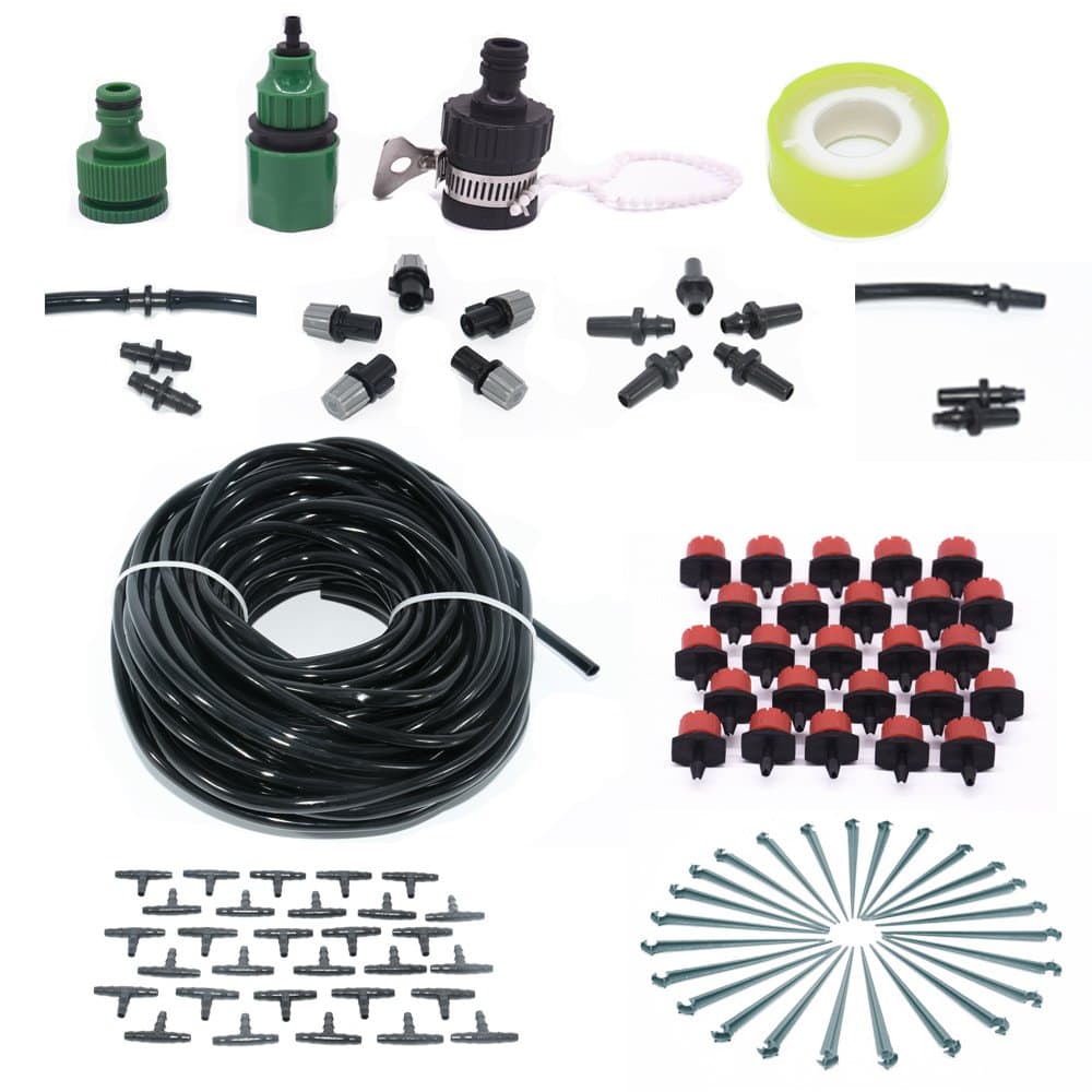 Drip Fog System, Sweet Mall Self Watering Irrigation & Misting Cooling Kit, 82ft 1/4 Hose, 5 Mist Sprayers, 25 Dripper- Irrigation Cooling System for Garden Landscape Flower Bed Patio Plants