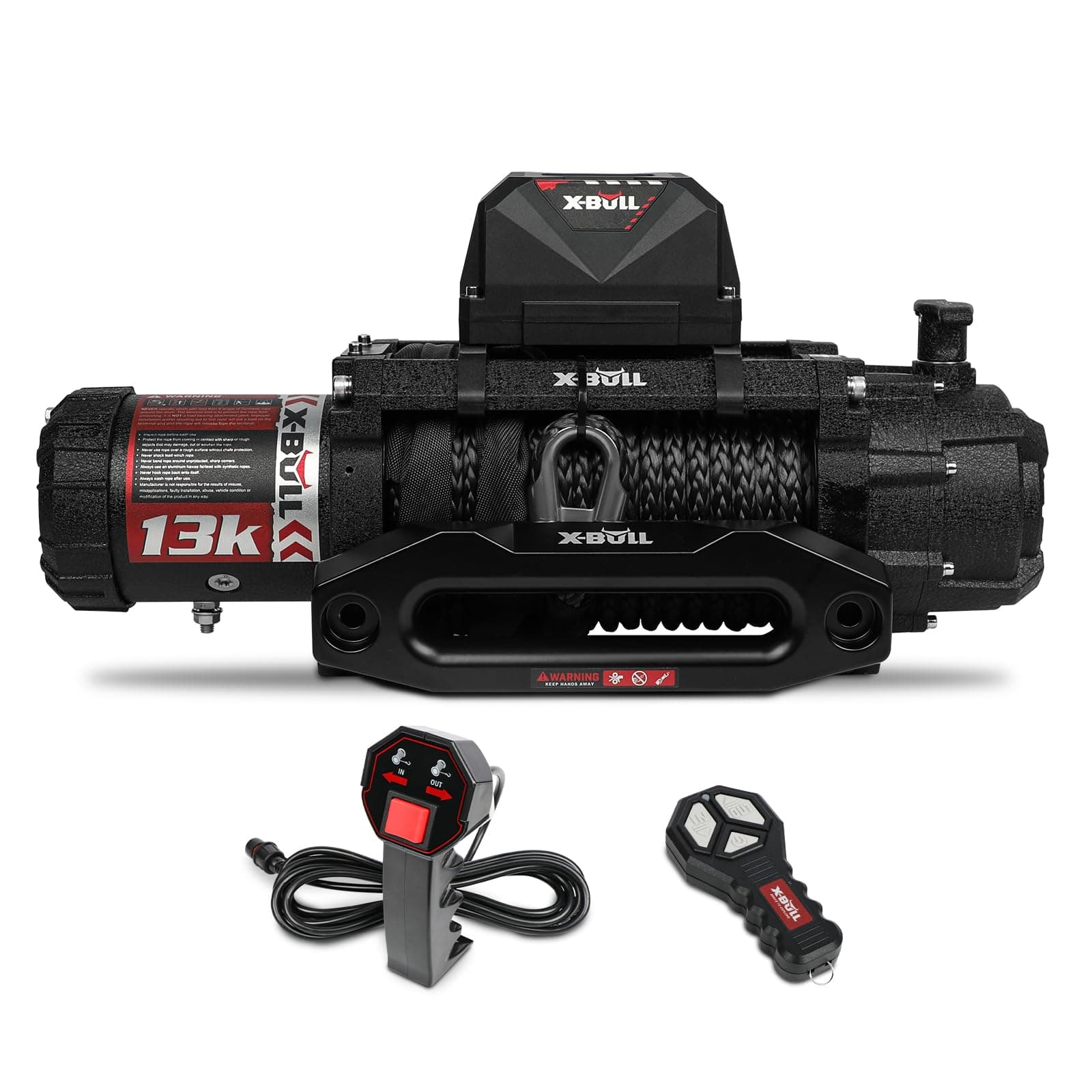 Electric Winch 13000 lb. Load Capacity with 79ft Synthetic Rope and Hawse Fairlead 12V IP68 Waterproof, Wired and Wireless Remote for 4WD 4x4 Off-Road Vehicle Truck Jeep