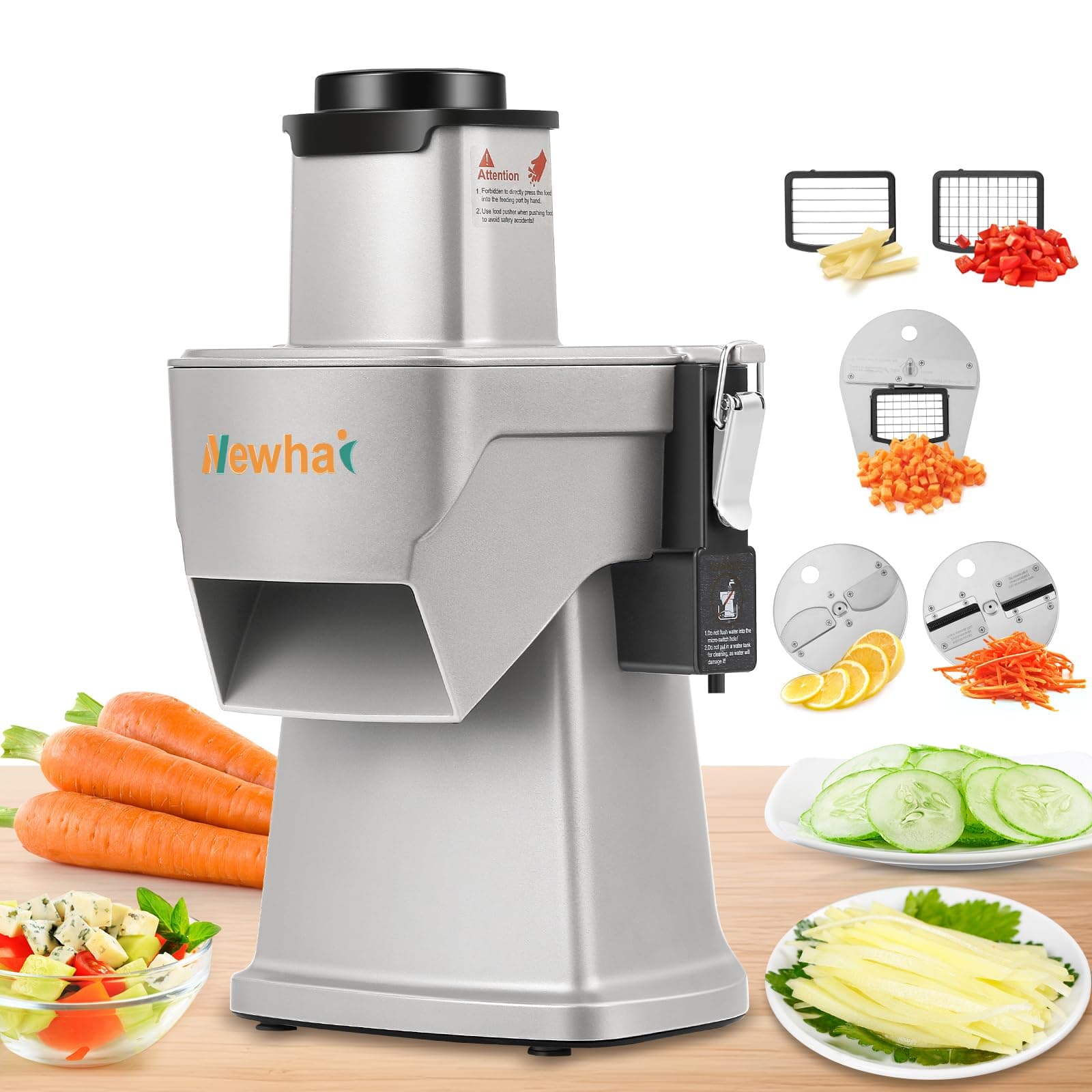 4 in 1 Commercial Vegetable Chopper Multifunctional Automatic Dicer Slicer Shredder Strip Cutter for Onion Potato Cabbage Veggie & Fruit Processor with Multi Blades 200W 110V