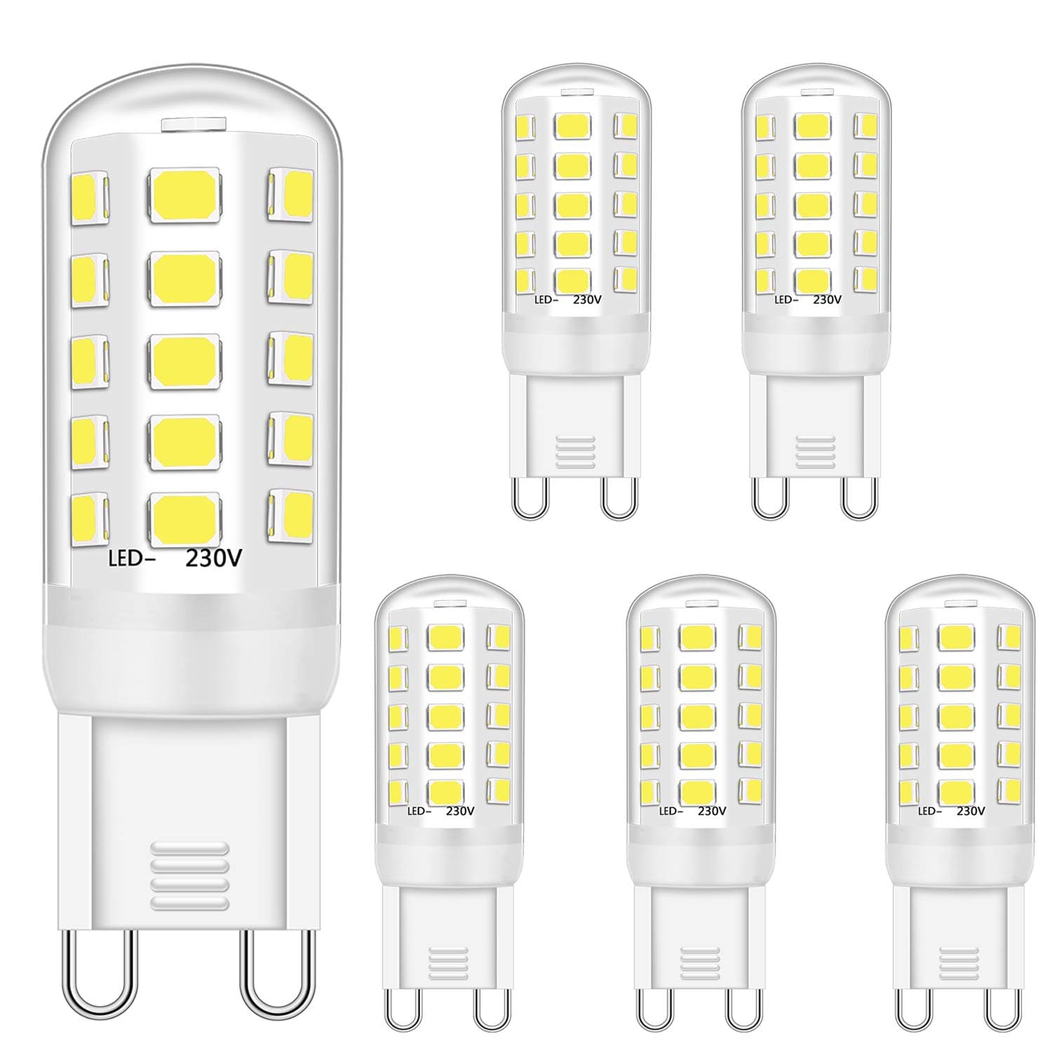 G9 LED Bulb Equivalent to 5W 28W 30W 40W Halogen Bulbs, G9 Led Bulb Cool White 6000K, G9 Bulbs LED Lamps, 420lm, AC 220-240V, Non-Dimmable, Flicker, Pack of 5