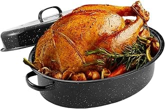 JY COOKMENT19" Enameled Oval Roasting Pan with Domed Lid - Great for Roasting Turkey, Chicken, Lamb, Vegetables - Dishwasher Safe, Fits 20lb Turkey