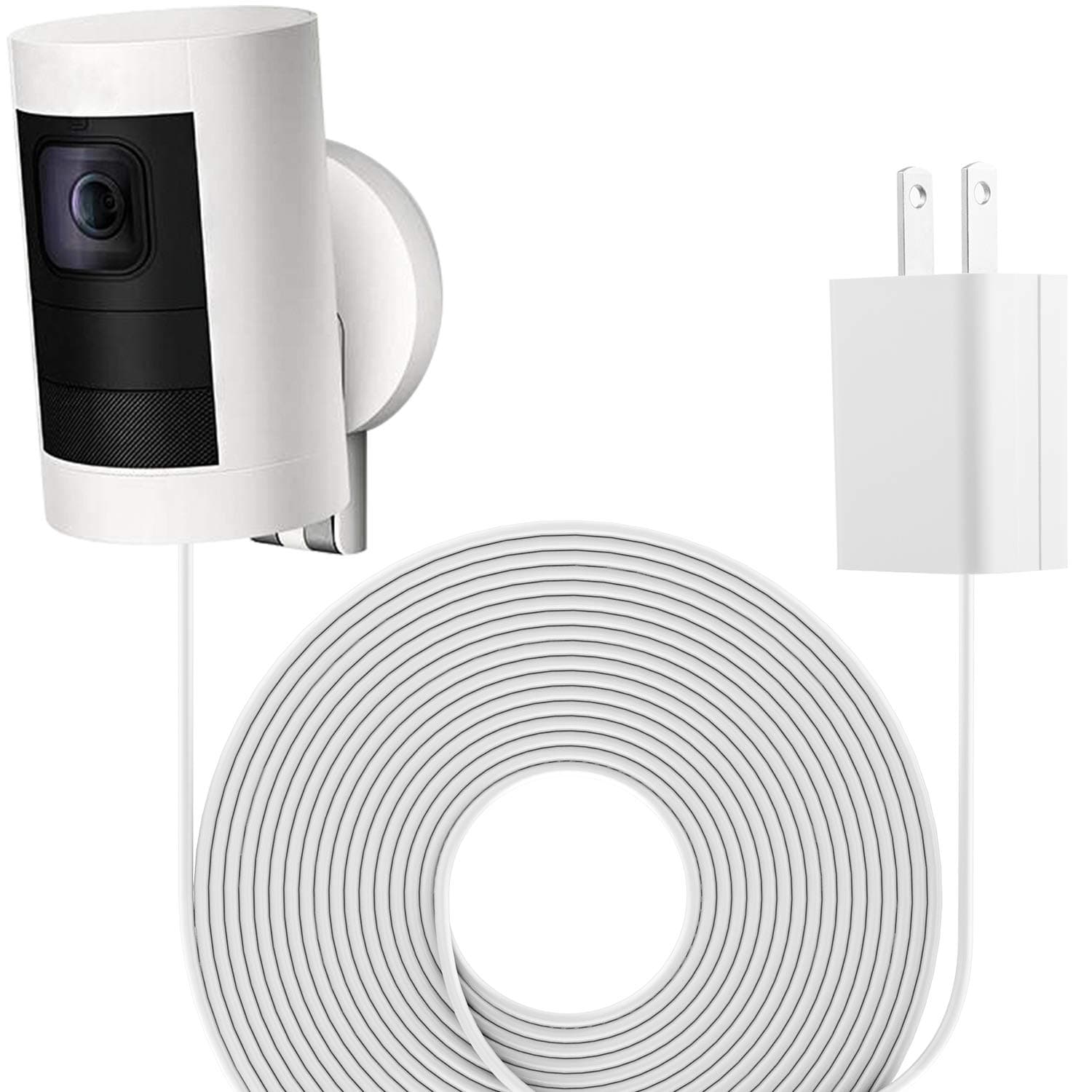 TOODOO Power Adapter Compatible with Ring Stick Up Cam Elite Security Camera, with Weatherproof 20 ft/ 6 m Cable, Continuously Charge Camera, No Need to Change Battery (White)