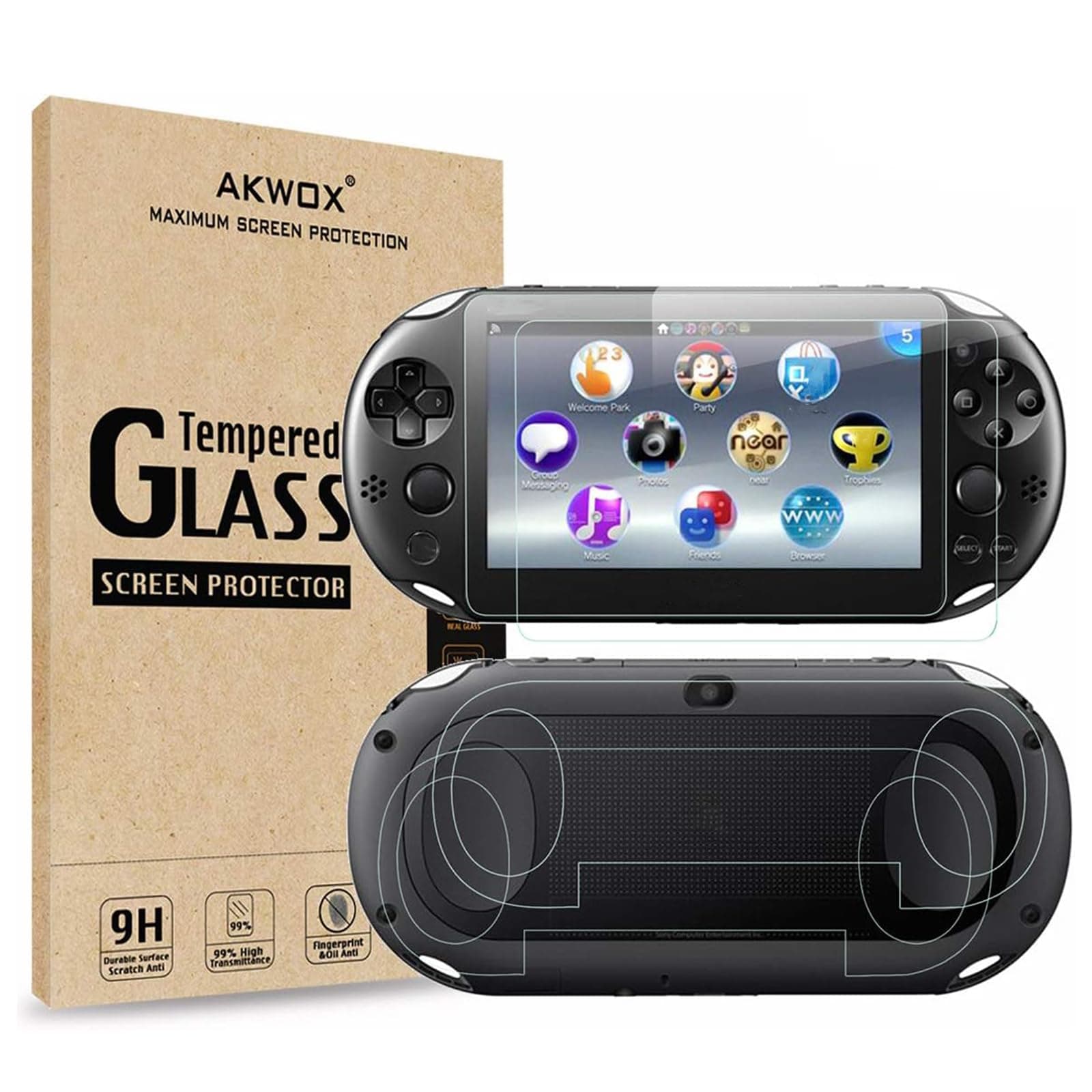 AKWOX (4-Pack) Screen Protectors for Sony PlayStation Vita 2000 with Back Covers, Akwox 9H Tempered Glass Front Screen Protector and HD Clear Crystal PET Back Screen Protective Film for PS Vita PSV 20