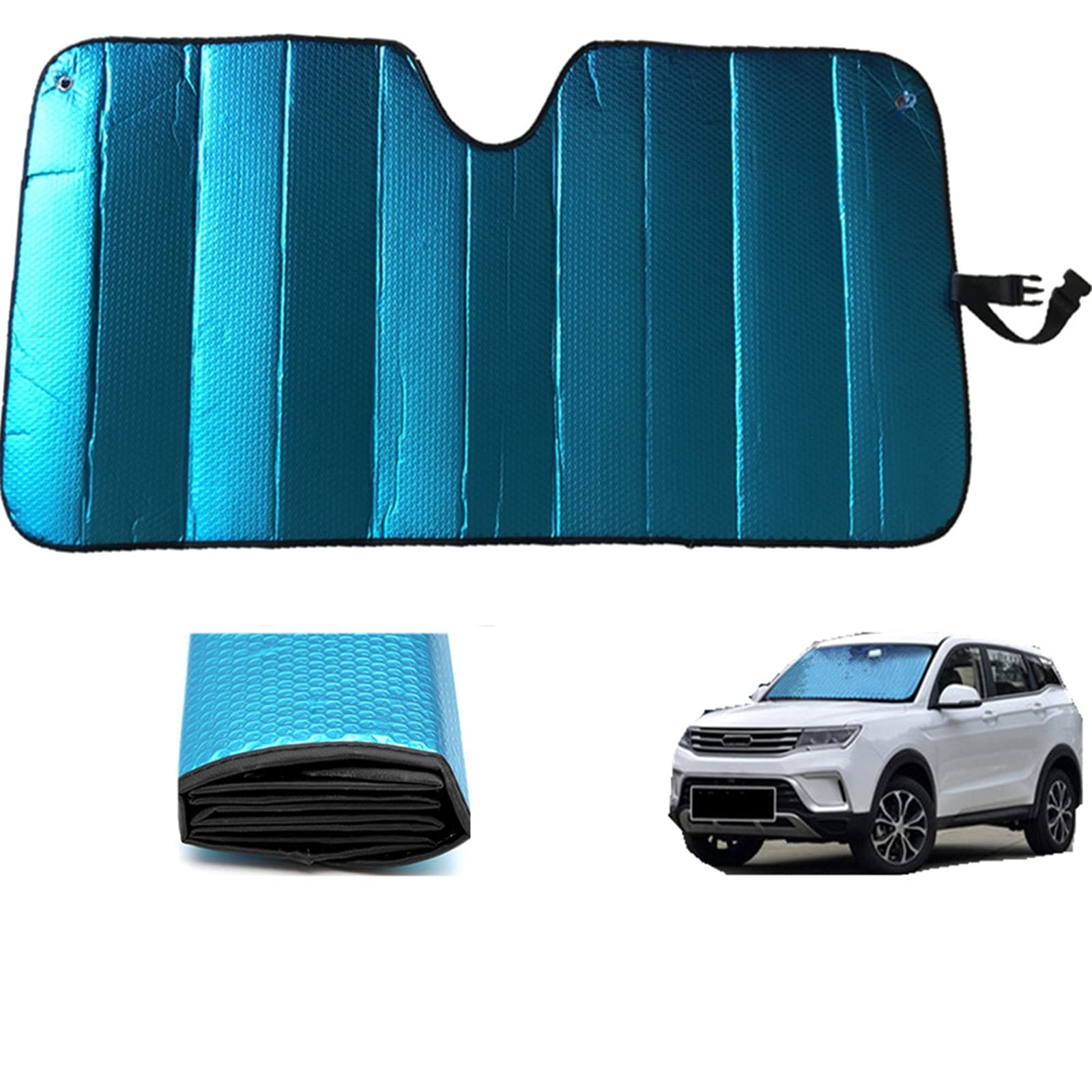 Car Sun Shade, Sun Protector,Foldable Front Window Shade-Thicken 5-Layer Bubble for Auto Windshield UV Protection and Heat Reflector 58"x 27.5" (Blue)