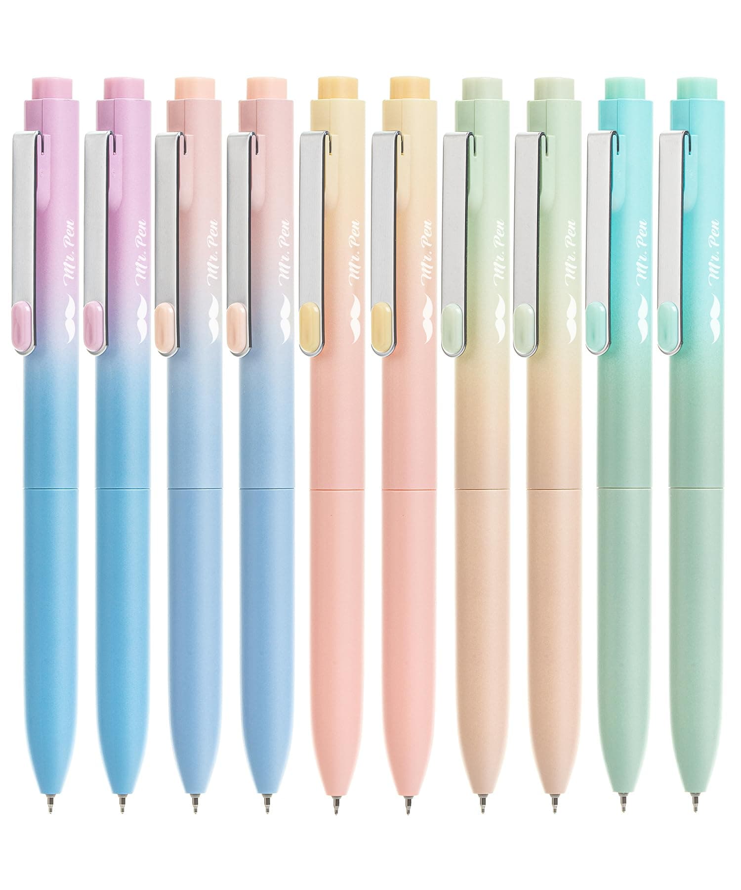 Retractable Gel Pens, 10 Pack, Black Ink, Gradient Barrel, Fine Point 0.5mm, Fast Dry, Ideal for Writing, Journaling, Sketching