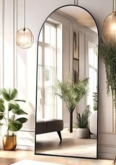 Floor Mirror, Full Length Mirror with Stand, Arched Wall Mirror, 26"x68" Mirror, Black Floor Mirror Freestanding, Wall Mounted for Bedroom Living Room, Black