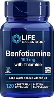 Benfotiamine with Thiamine, Healthy Blood Sugar Metabolism Support, 100 mg benfotiamine, Cardiovascular Health, Brain Health, Non-GMO, Gluten-Free, 120 Vegetarian Capsules