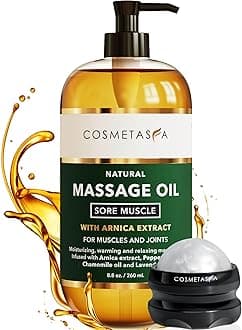 Massage Oil for Sore Muscle Massage Therapy with Roller - All Natural, Cruelty-Free Massage Oils for Muscle Relaxing & Joint Comfort - Arnica Extract with Lavender & Chamomile Oil (8.8 oz)