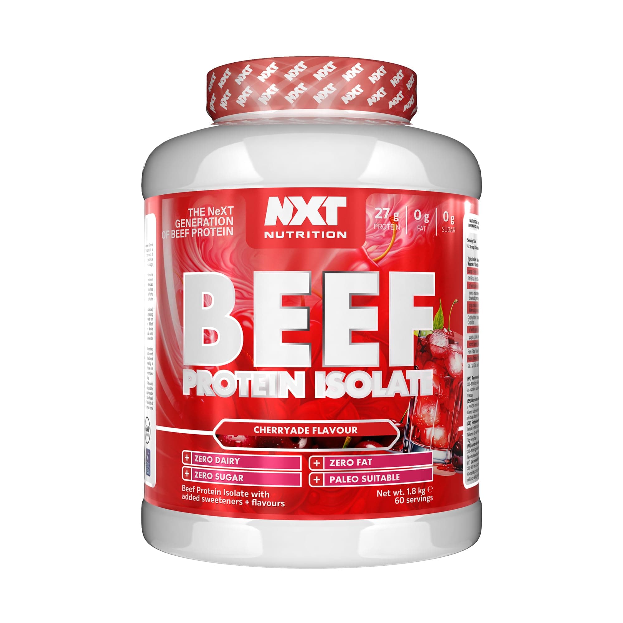 NXT Nutrition Beef Protein Isolate Powder - Protein Powder High in Natural Amino Acids - Paleo, Keto Friendly - Dairy and Gluten Free - Muscle Recovery | 1.8kg | Cherryade