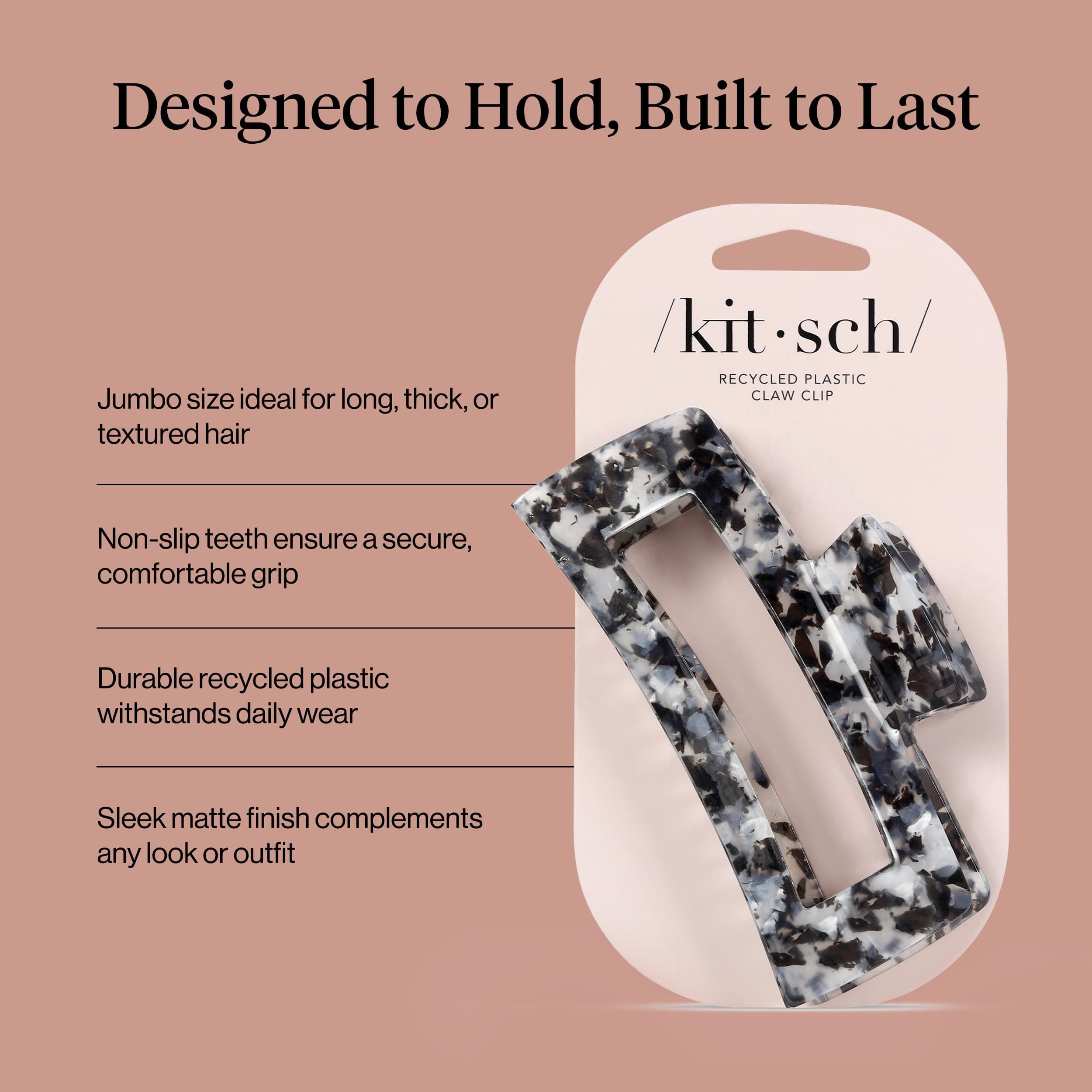 Kitsch Recycled Plastic Large Claw Clips, Big Open Shape Hair Clips for Women, Large Hair Clips & Jaw Clips, Big Claw Clips for Thick Hair (1 Piece, Black)