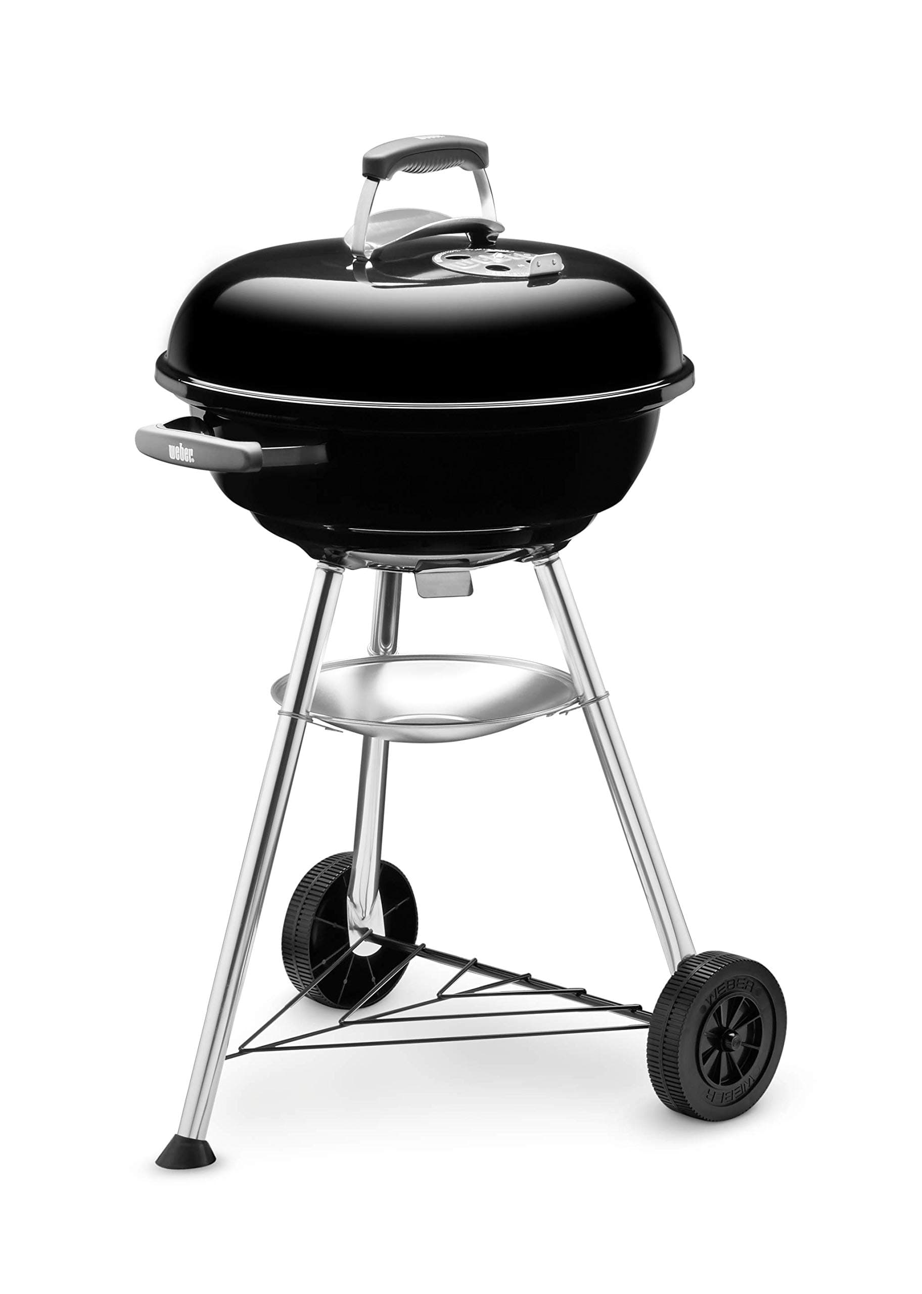 Compact Kettle Charcoal Grill, Ø 47cm Grill Area, BBQ Grill with Porcelain-Enamelled Lid & Bowl, Tripod Stand & Wheels, Chromed Grill Grate - Black (1221004)