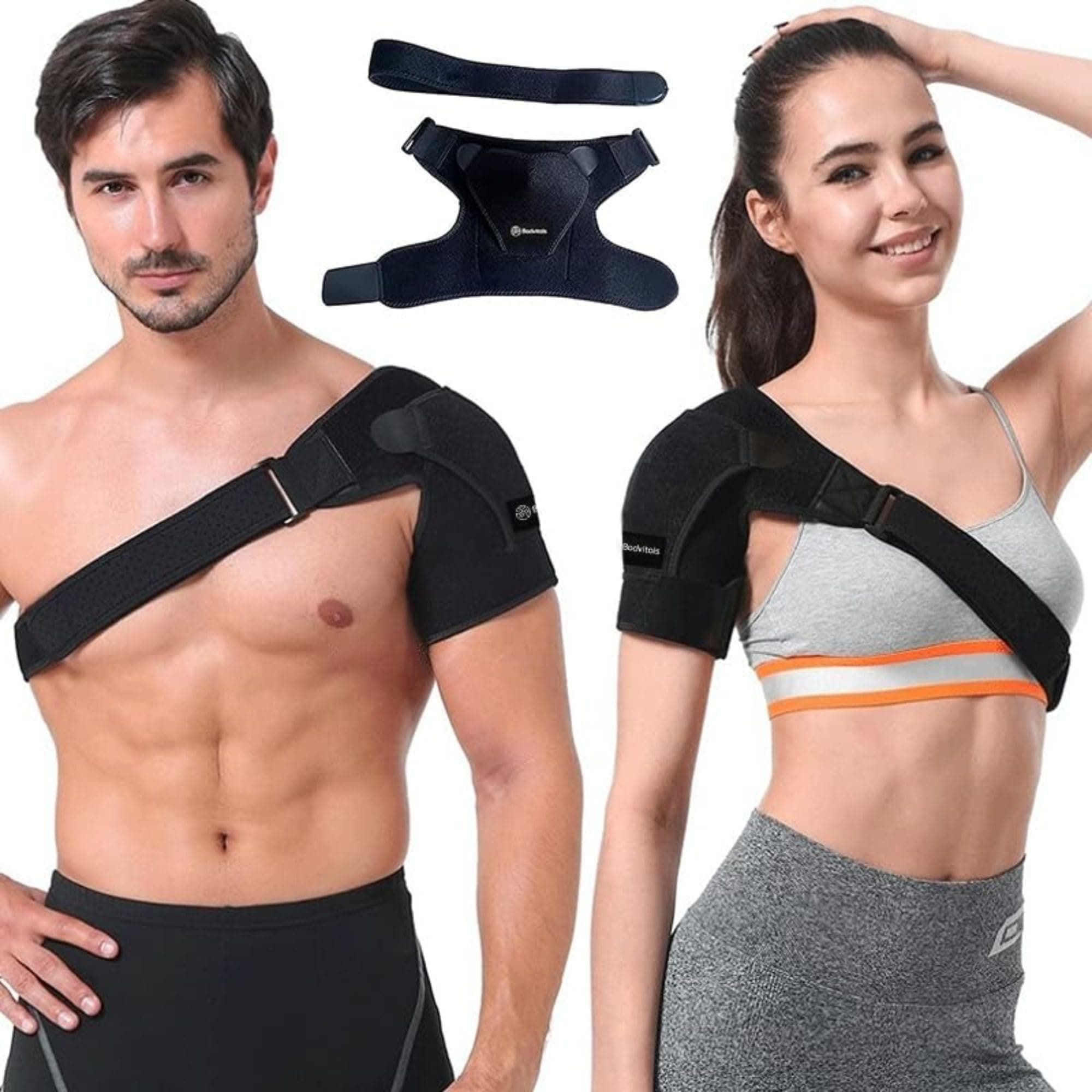 Shoulder Support Brace | Compression Shoulder Brace with Pressure Pad for Men, Women | Adjustable Fit Shoulder Sleeve Wrap | Stabilizer Brace for Support, Right/left (Black)