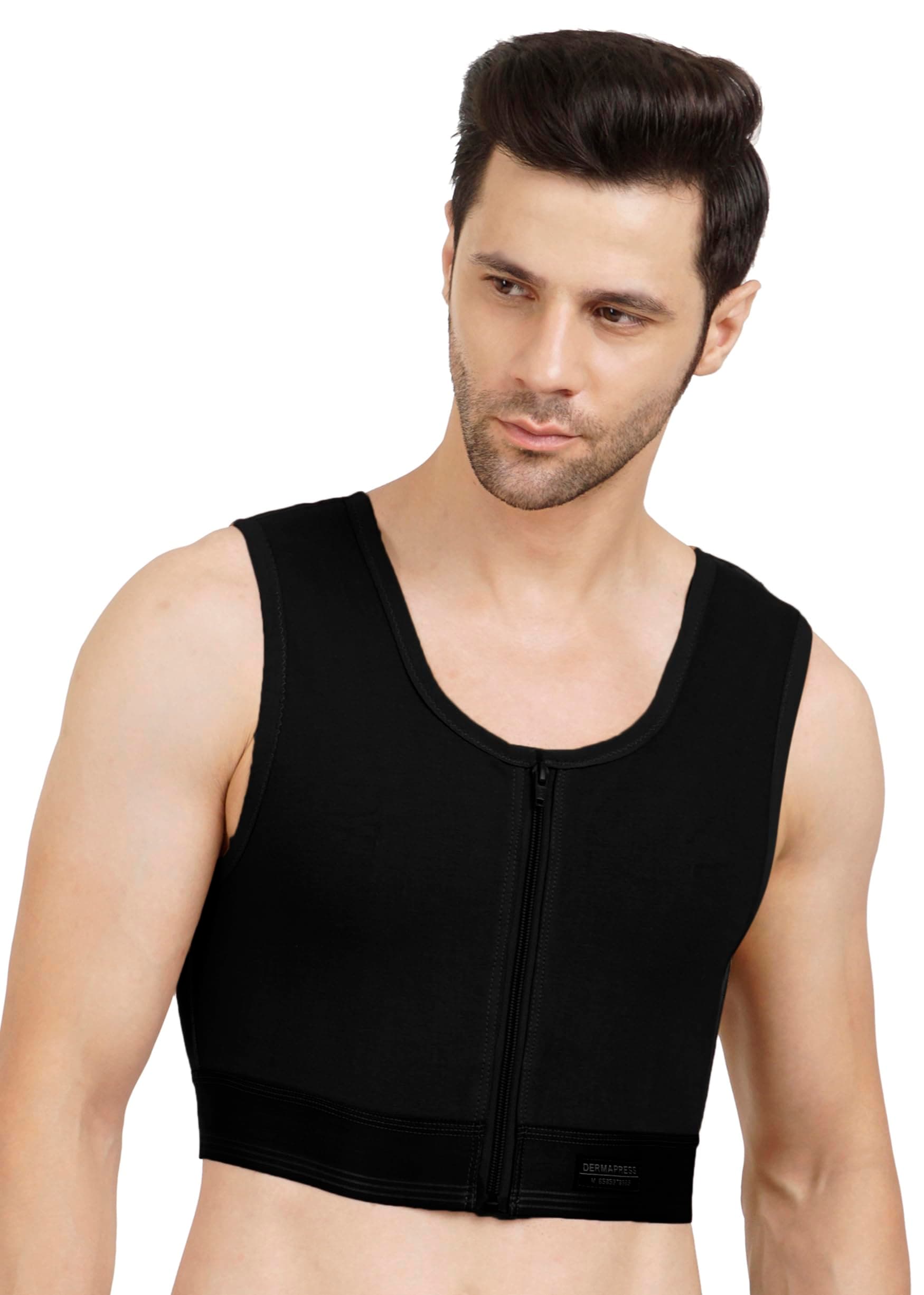 Gynecomastia Short Vest || MODERATE COMPRESSION || Front Zip and Hook Closure || Tomboy Chest Binder || Chest Shapewear || Comfortable Support for Men ||
