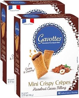 Gavottes Gourmet French Filled Mini Crispy Crepes - with Rich Cocoa Hazelnut Filling 2 Pack | Crispy Crepes for Chocolate Crepe Lovers | Gavottes Mini Filled Crispy Crepes From France (2 x 3.17oz/90g)