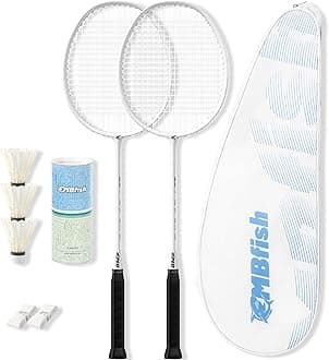Badminton Racket Set with 2 Carbon Fiber Rackets, 3 Shuttlecocks, 2 Replacement Racket Grip Tapes and 1 Badminton Bag - Perfect for Beginners & Outdoor Games 4U