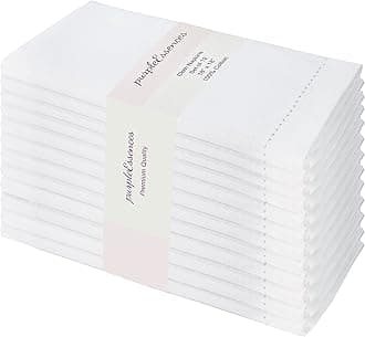 PurpleEssences Set of 12 Hemstitch Cloth Dinner Napkins 100% Cotton - Soft Durable Washable -Ideal for Events Wedding Christmas Easter-Perfect Everyday Use Table Linen Cloth Napkins 18x18 - White