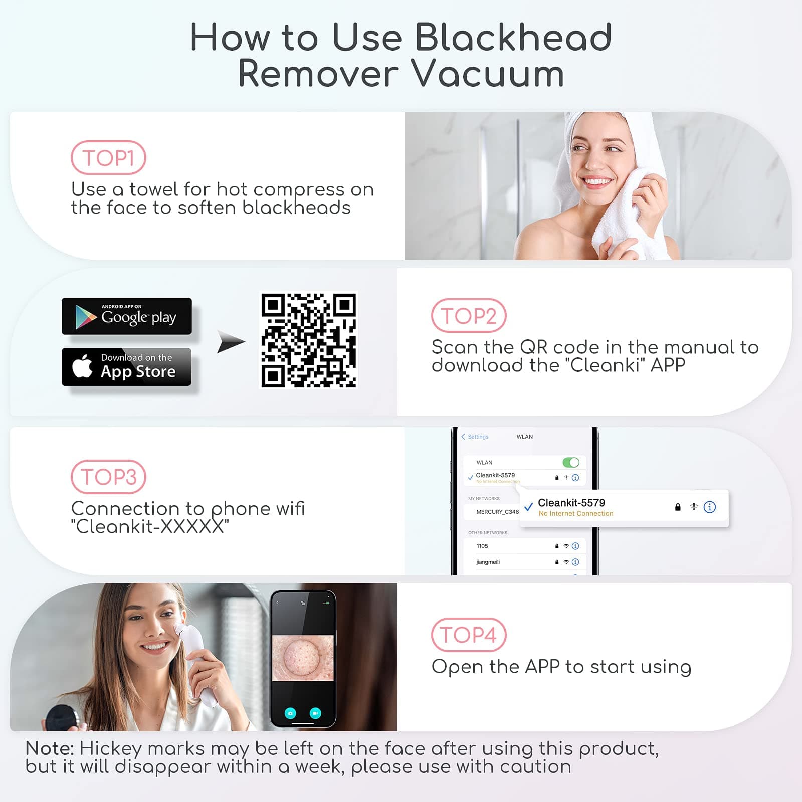 Blackhead Remover Vacuum, Black Head Remover for Face with Canera, Pore Vacuum for Men and Women, USB Interface Type Blackhead Remover Tools, Equipped with 6 Suction Heads and 3 Gears