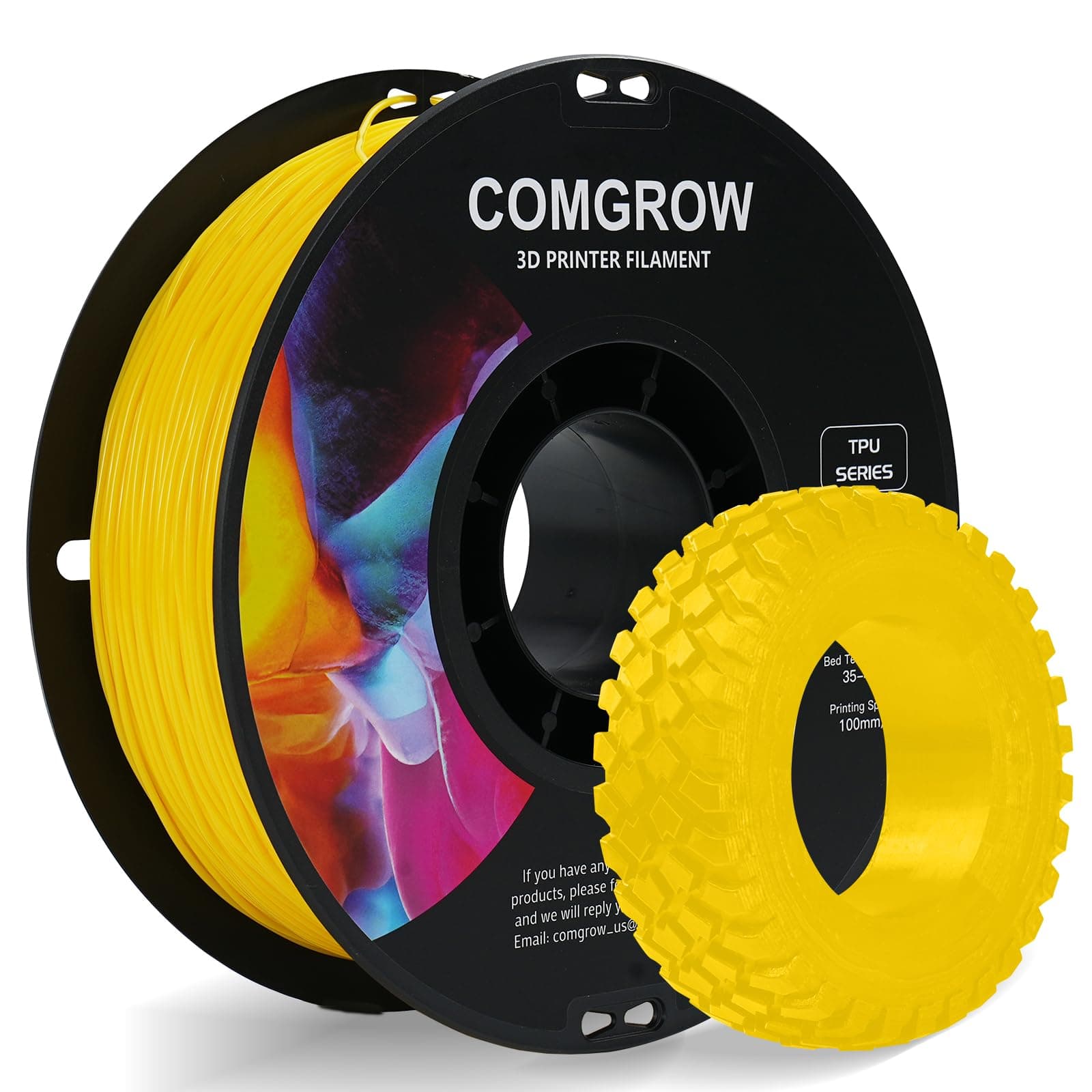 Comgrow TPU Filament 1.75, Flexible 3D Printer Filament, 95A Soft fit Most 3D Printers Dimensional Accuracy +/- 0.02mm TPU Yellow 1kg (2.2lbs)
