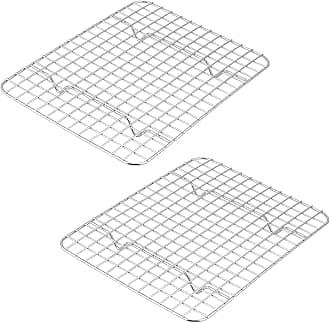E-far Small Baking Cooling Rack Set of 2, Stainless Steel Toaster Oven Rack for Cooking Roasting Grilling Broiling Meat Bacon, 9.7” x 7.3” Metal Bakeable Wire Rack for Cookie Cake - Dishwasher Safe