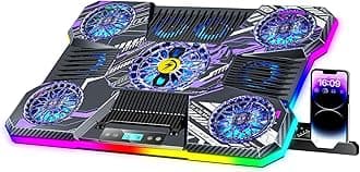 Laptop Cooling Pad, RGB Laptop Fan Cooling Pad 9 Fans for 15.6-19.3 Inch Laptops, Gaming Laptop Cooler with 8 Height Stands, 2 USB Ports - A21 Pattern