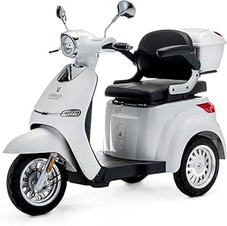Veleco Mobility Vehicle Cristal White 3 Wheeled Mobility Vehicle Fully Assembled and Ready to Use with Mobility Device Cover Advanced Suspension System - Big Wheels Mobility Vehicle for Adults
